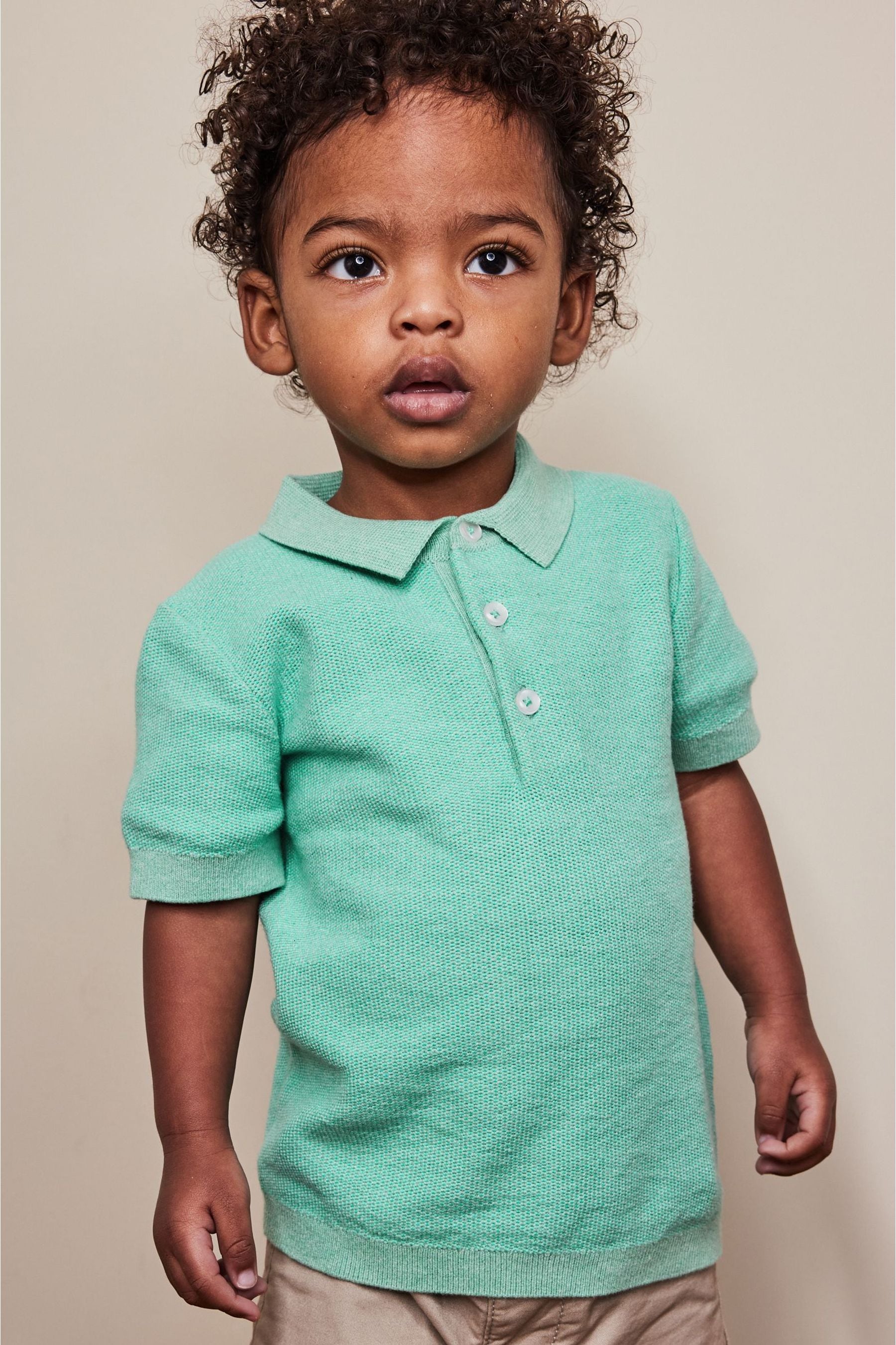 Mint Green Knitted Textured Short Sleeve Polo Shirt (3mths-7yrs)