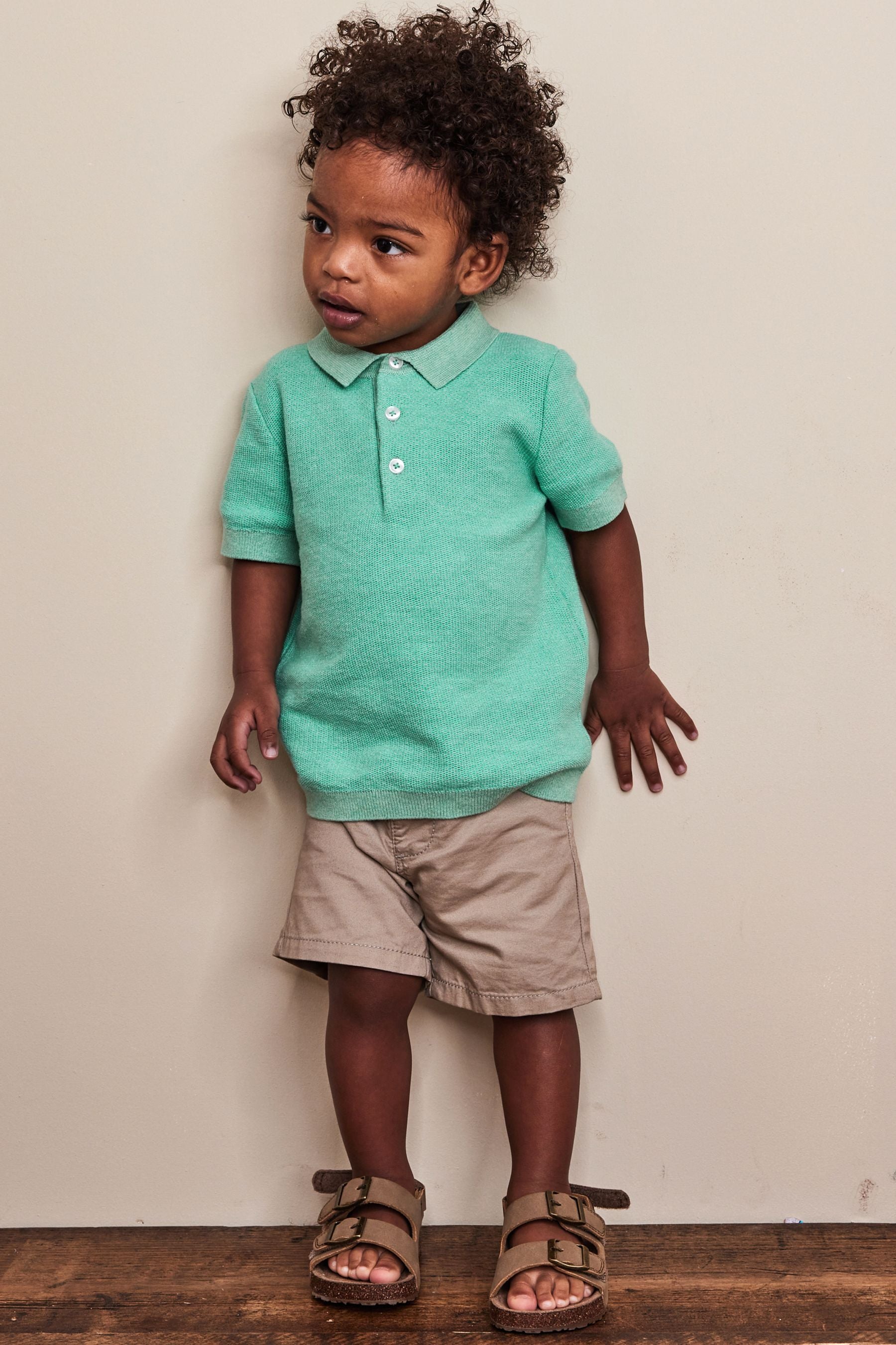 Mint Green Knitted Textured Short Sleeve Polo Shirt (3mths-7yrs)