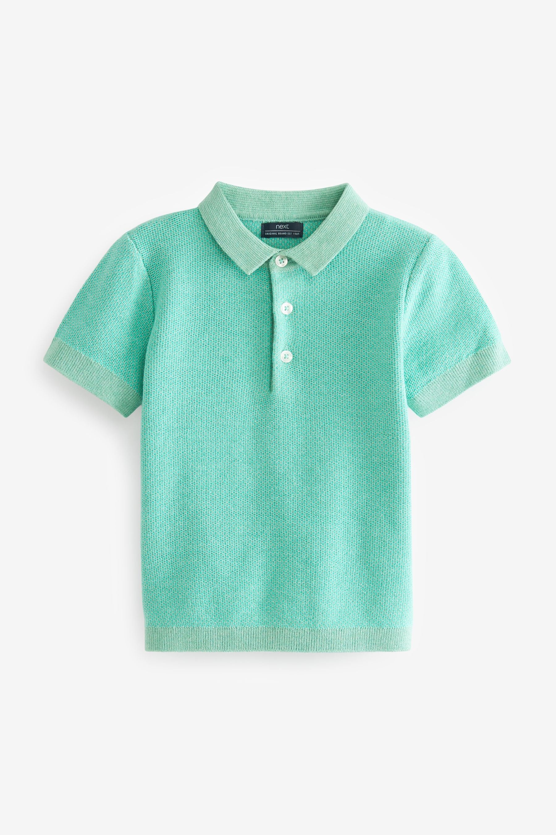 Mint Green Knitted Textured Short Sleeve Polo Shirt (3mths-7yrs)