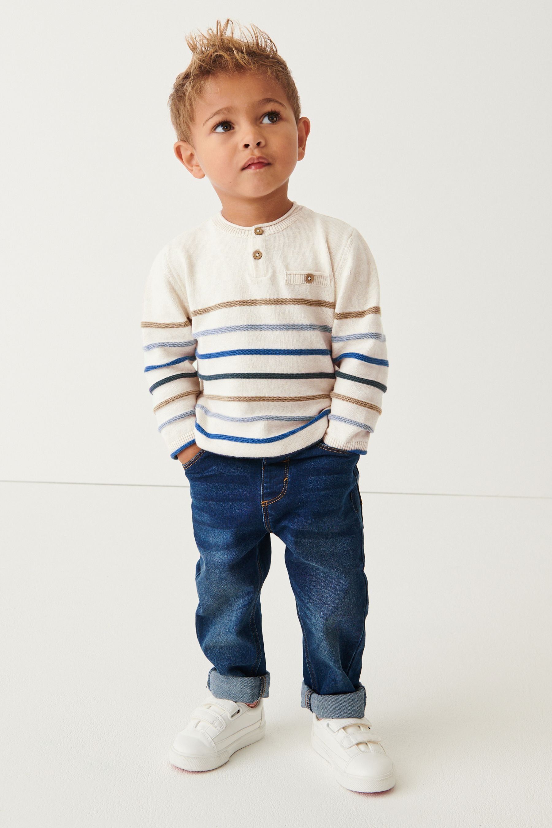 Ecru Cream Henley Button Neck Jumper (3mths-7yrs)