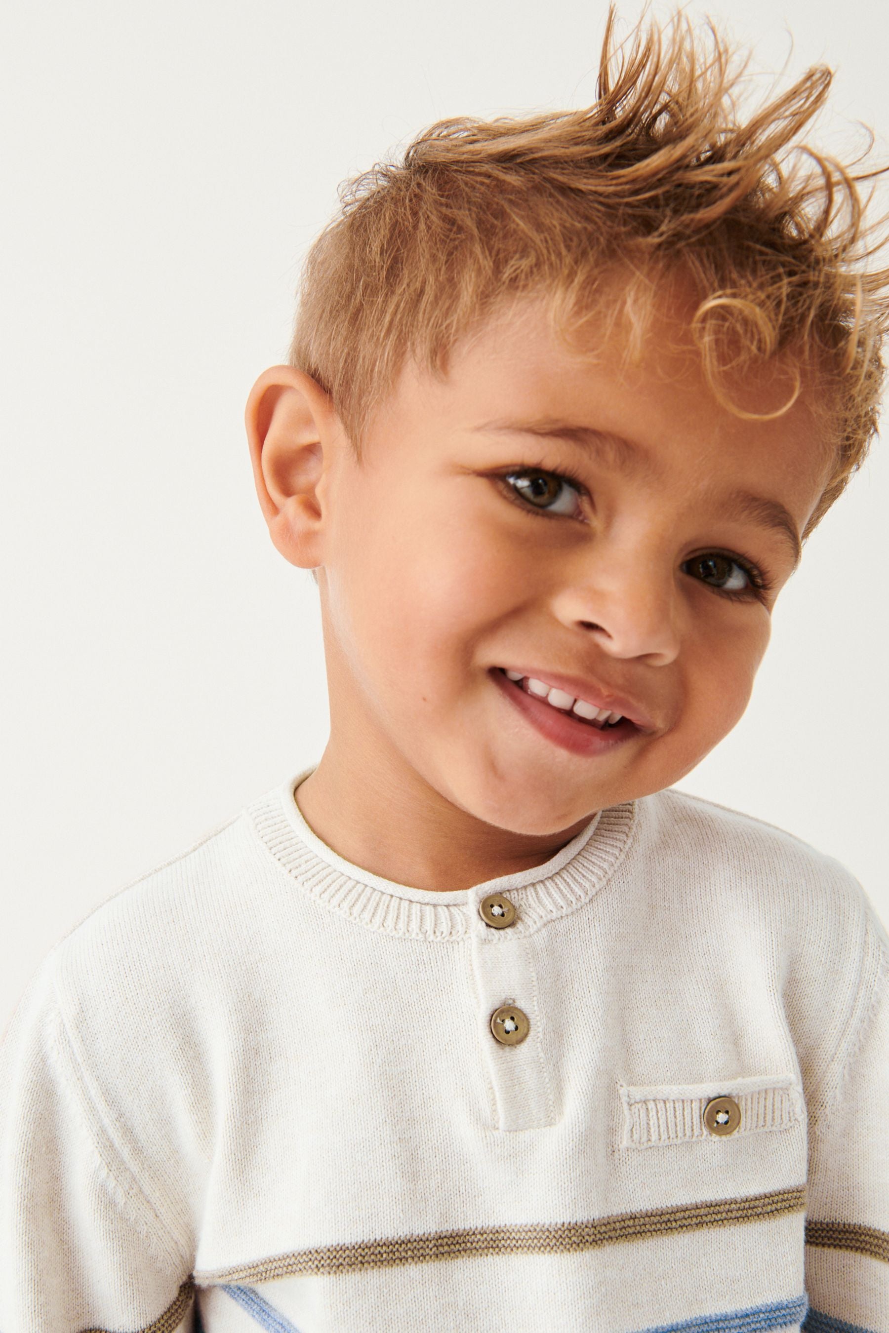 Ecru Cream Henley Button Neck Jumper (3mths-7yrs)