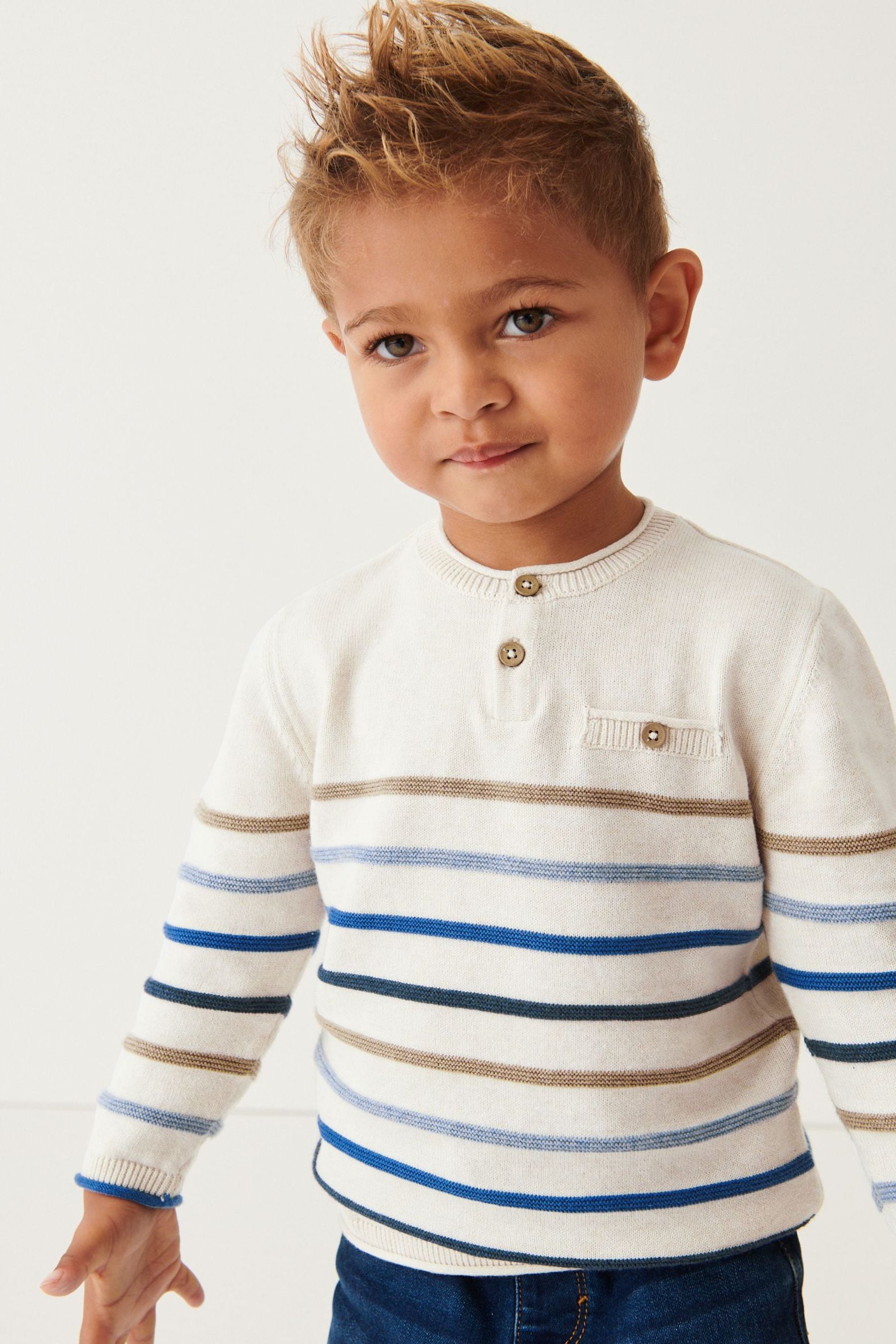 Ecru Cream Henley Button Neck Jumper (3mths-7yrs)