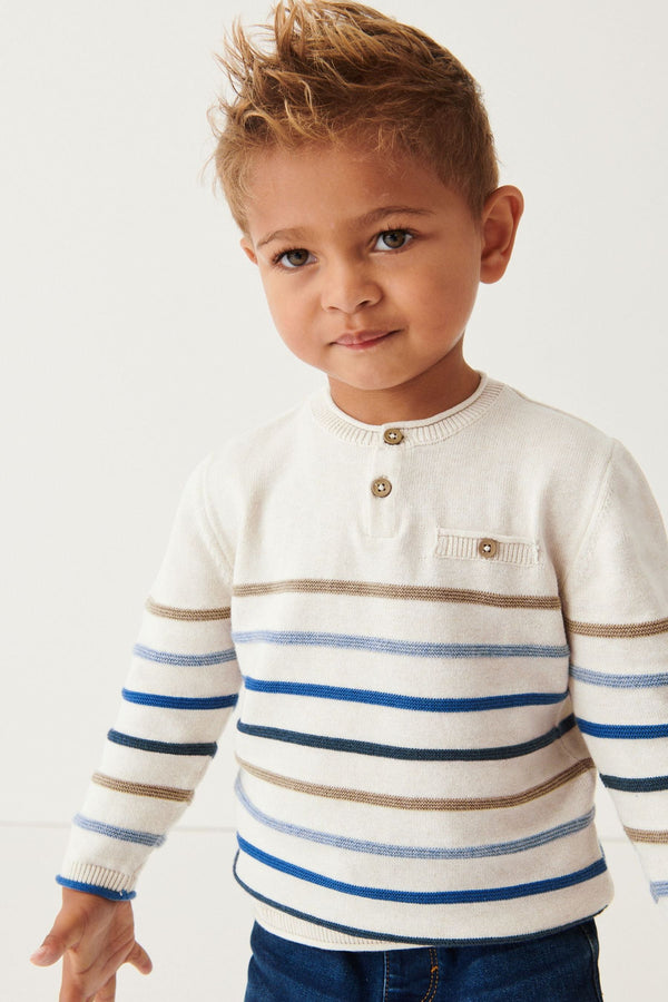 Ecru Cream Henley Button Neck Jumper (3mths-7yrs)