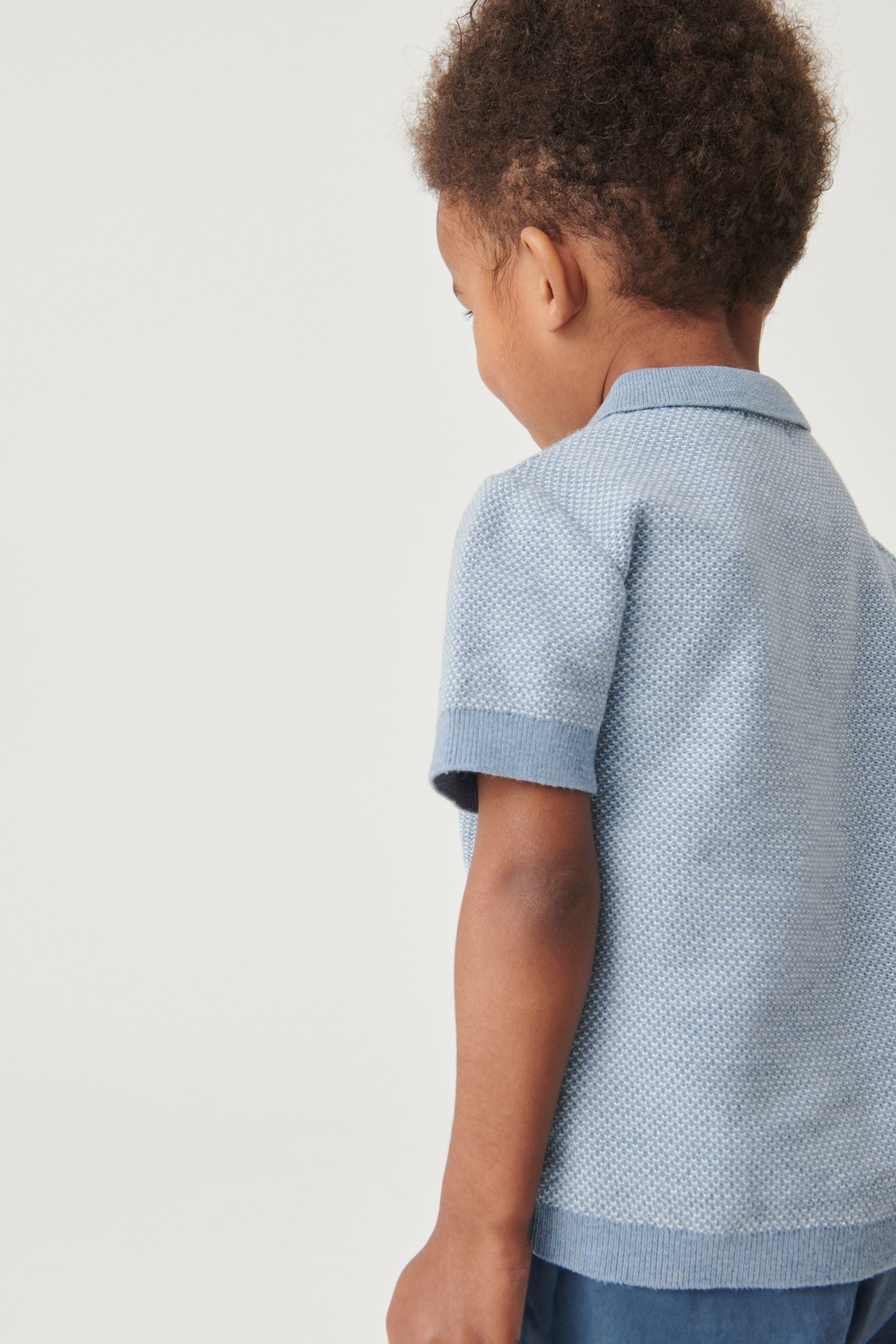 Blue Knitted Textured Short Sleeve Polo Shirt (3mths-7yrs)