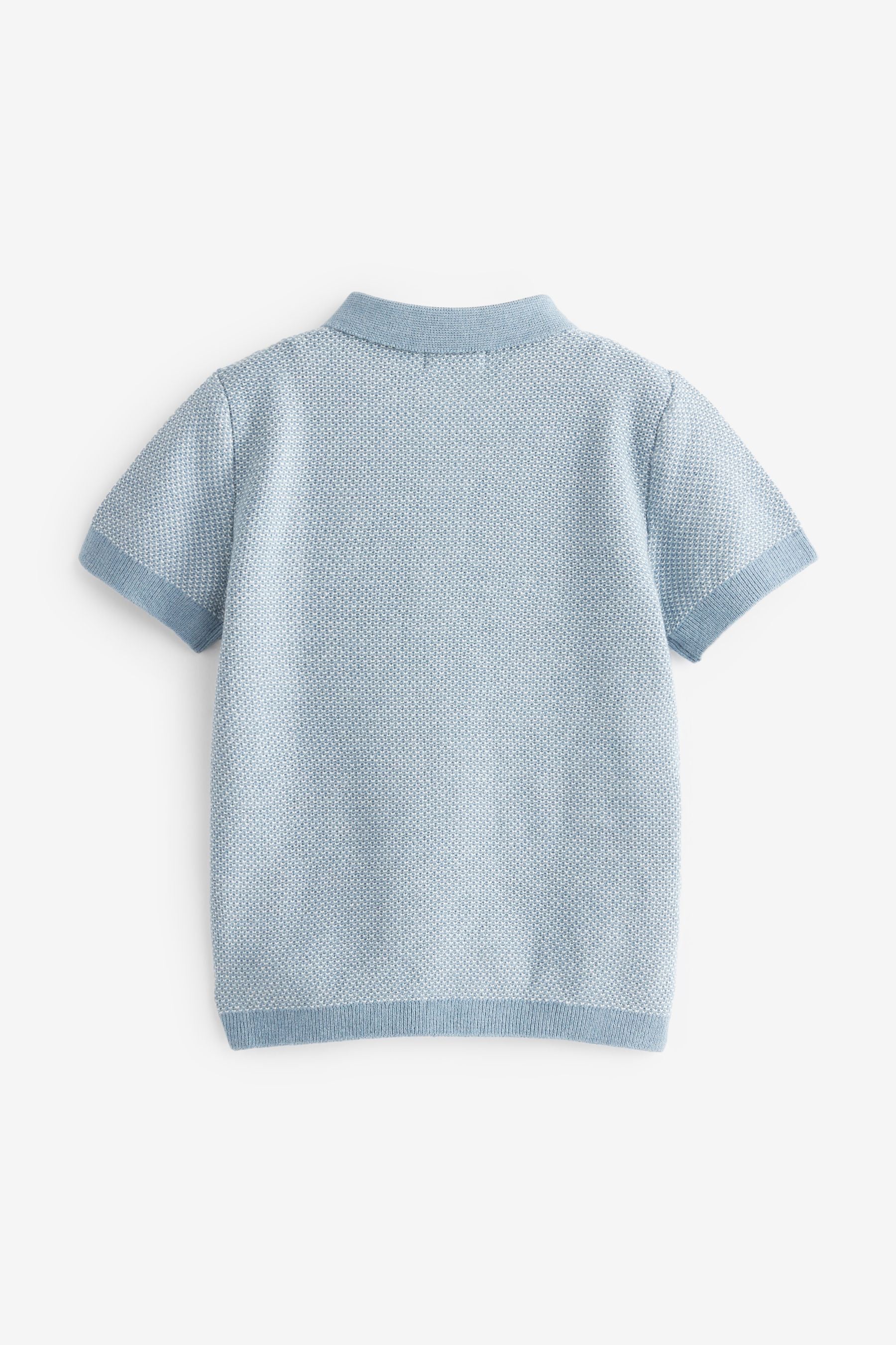 Blue Knitted Textured Short Sleeve Polo Shirt (3mths-7yrs)