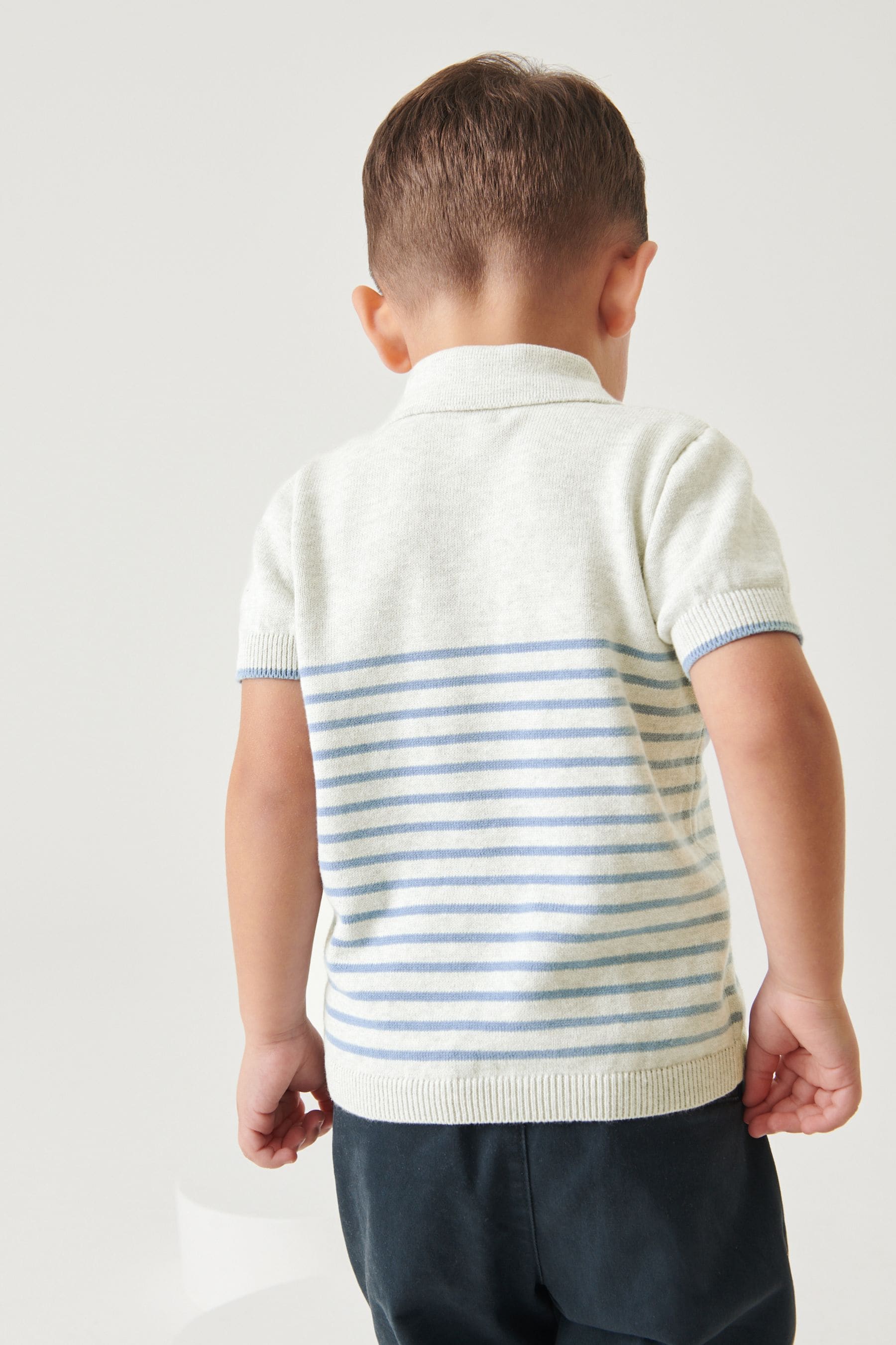 Grey Stripe Short Sleeve Patterned Polo (3mths-7yrs)