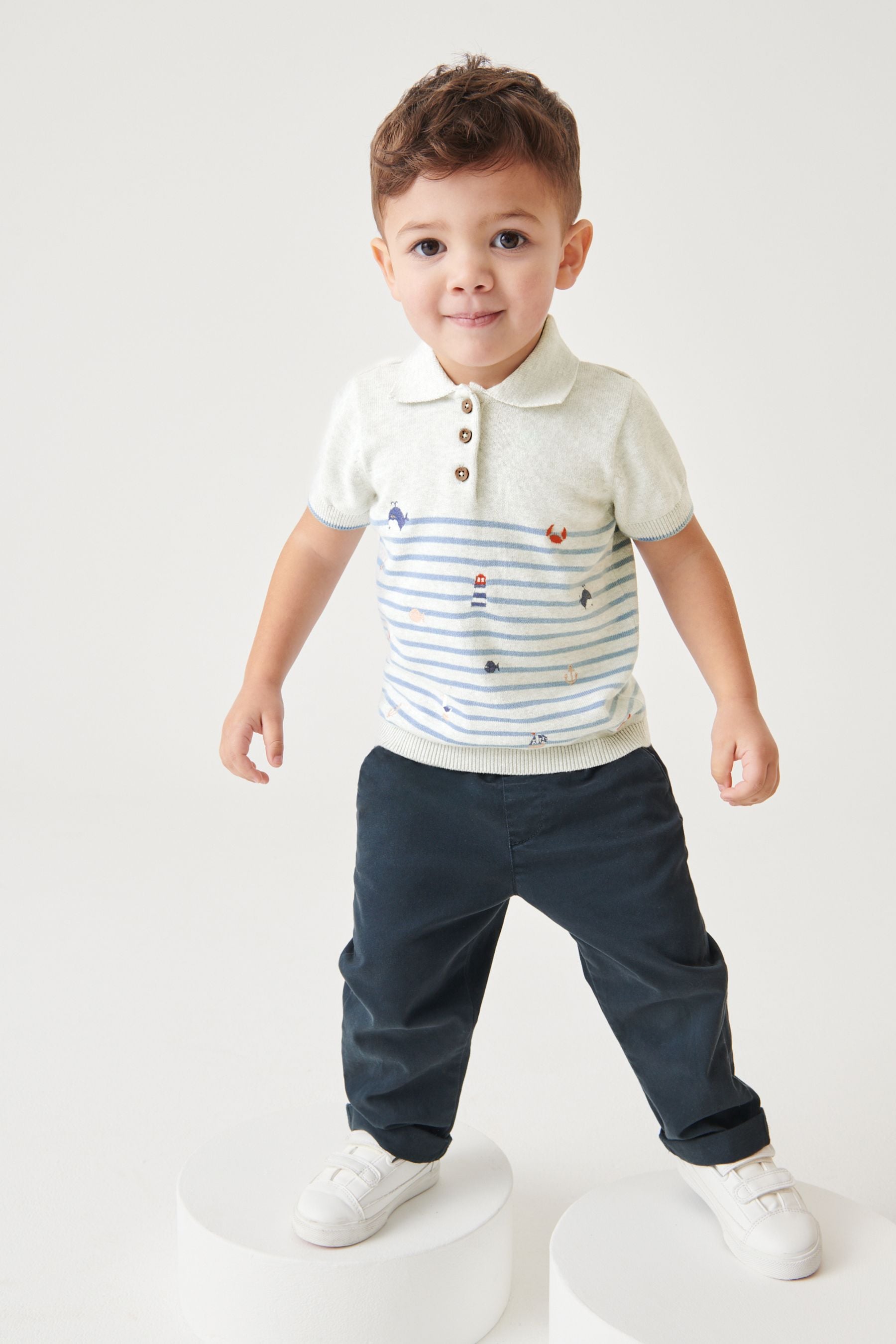 Grey Stripe Short Sleeve Patterned Polo (3mths-7yrs)