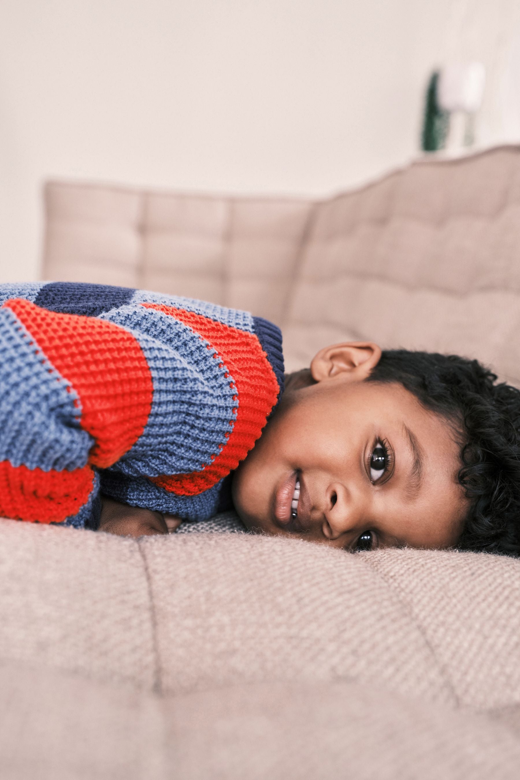 Blue/Red Knitted Stripe Colourblock Jumper (3mths-7yrs)