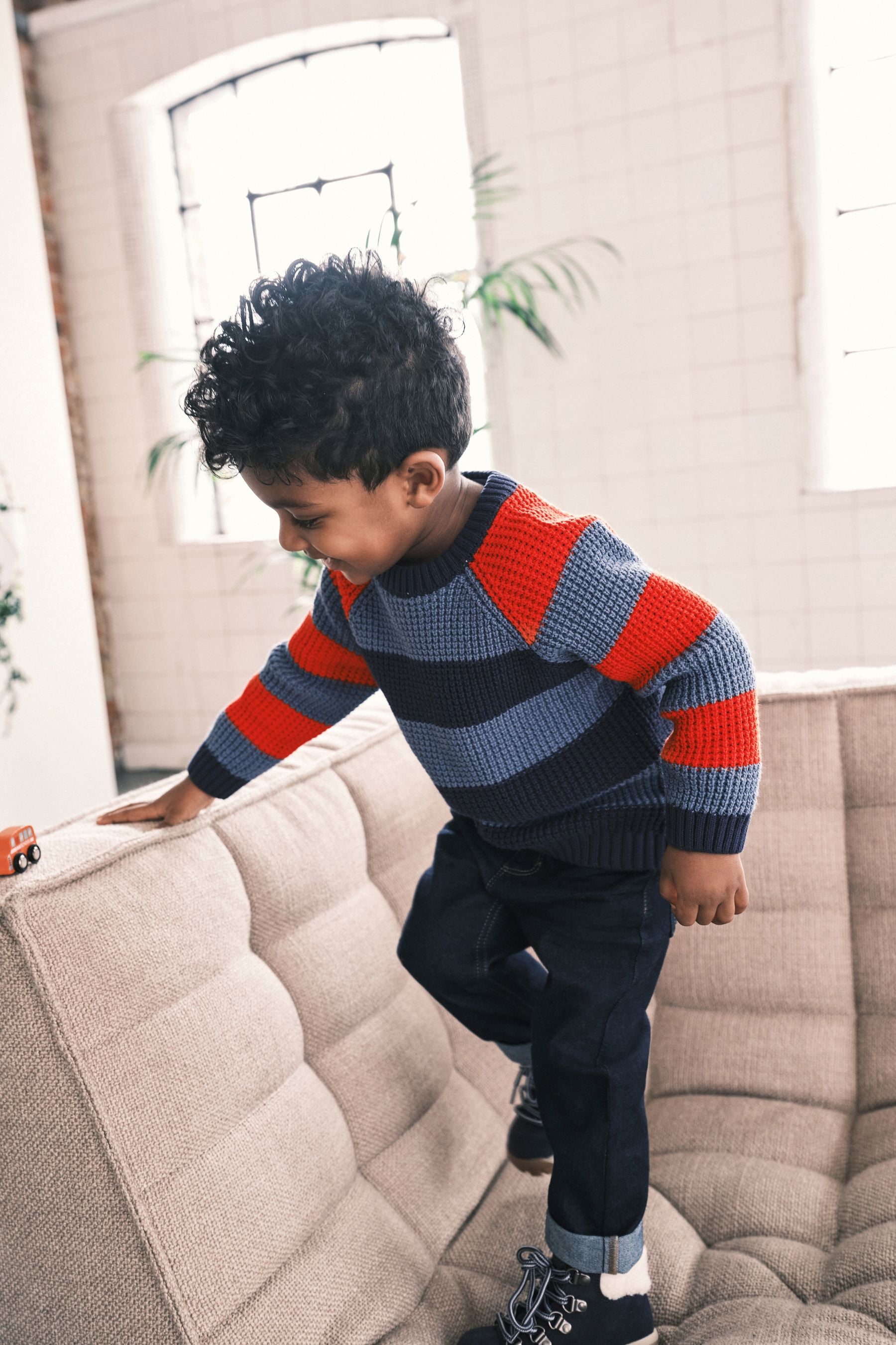 Blue/Red Knitted Stripe Colourblock Jumper (3mths-7yrs)