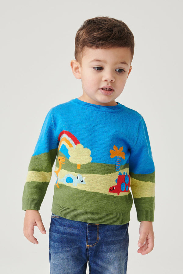 Blue Dinosaur Scene Character Jumper (3mths-7yrs)