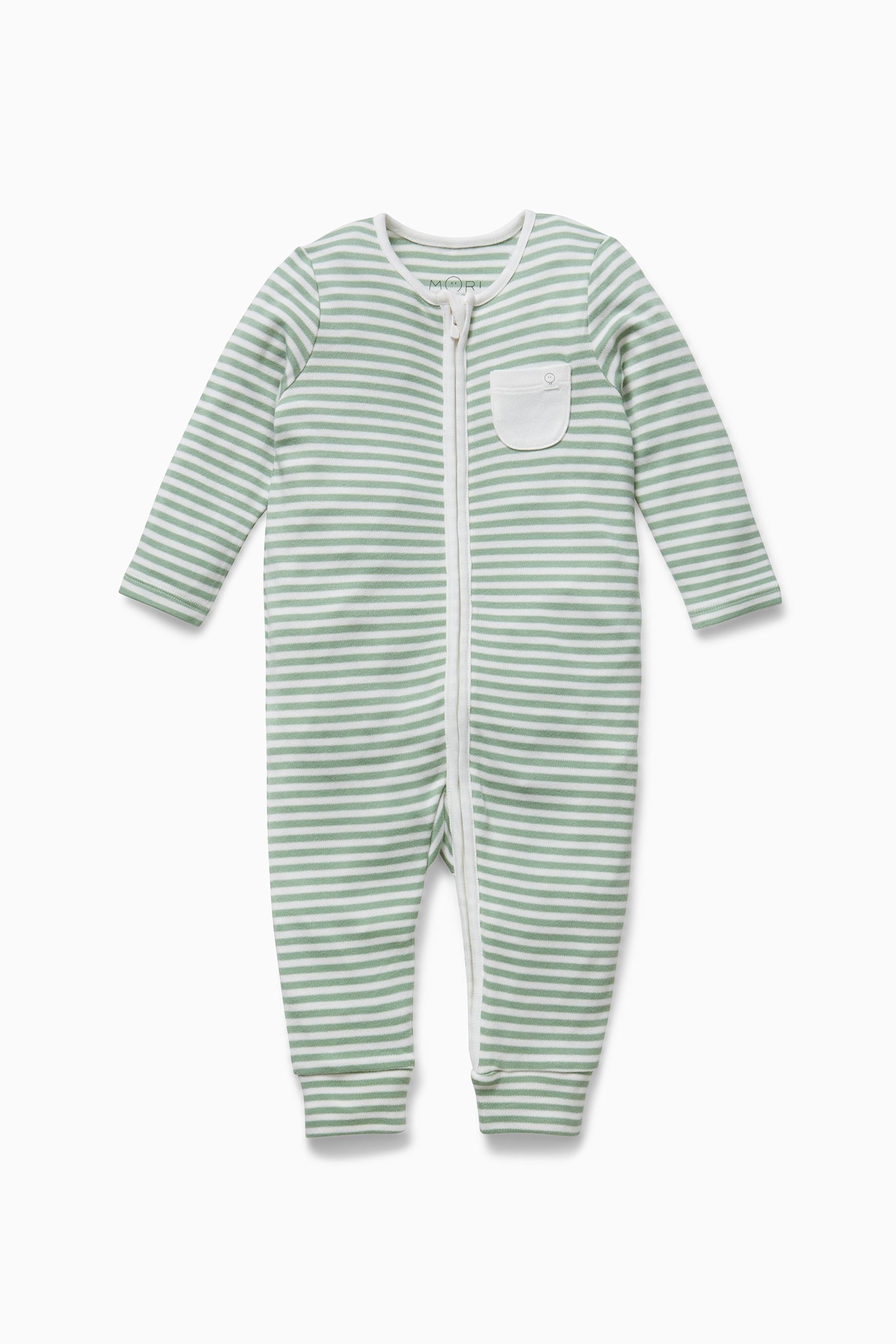 Sage Green MORI Organic Cotton Clever Zip Up Sleepsuit