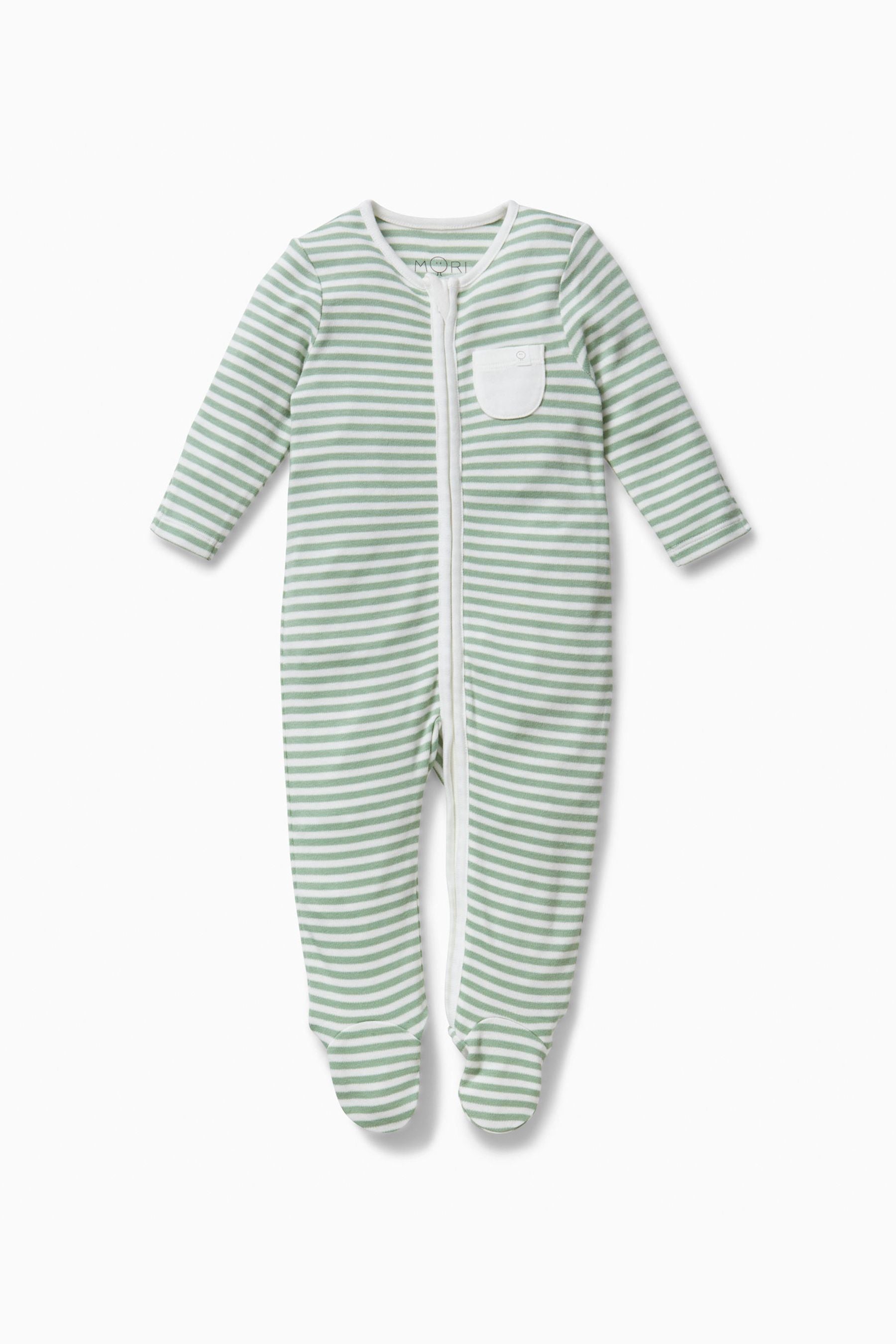 Sage Green MORI Organic Cotton Clever Zip Up Sleepsuit