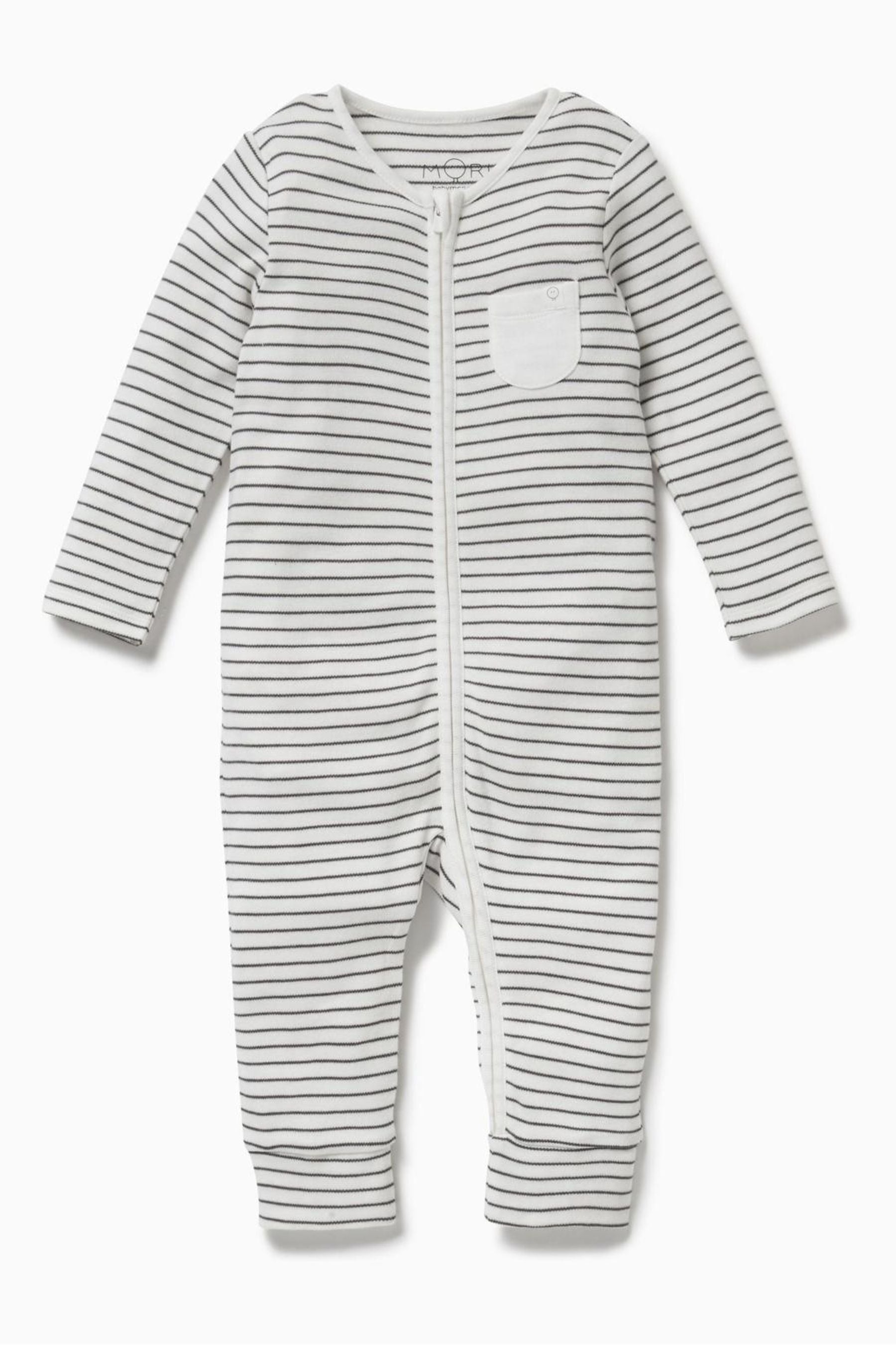 Grey Stripe Mori Organic Cotton & Bamboo Clever Zip Up Sleepsuit