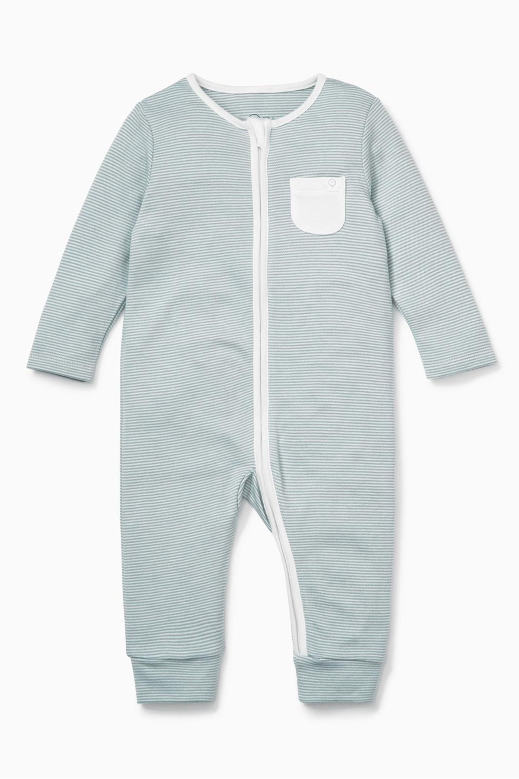 Blue Stripe Mori Organic Cotton & Bamboo Clever Zip Up Sleepsuit