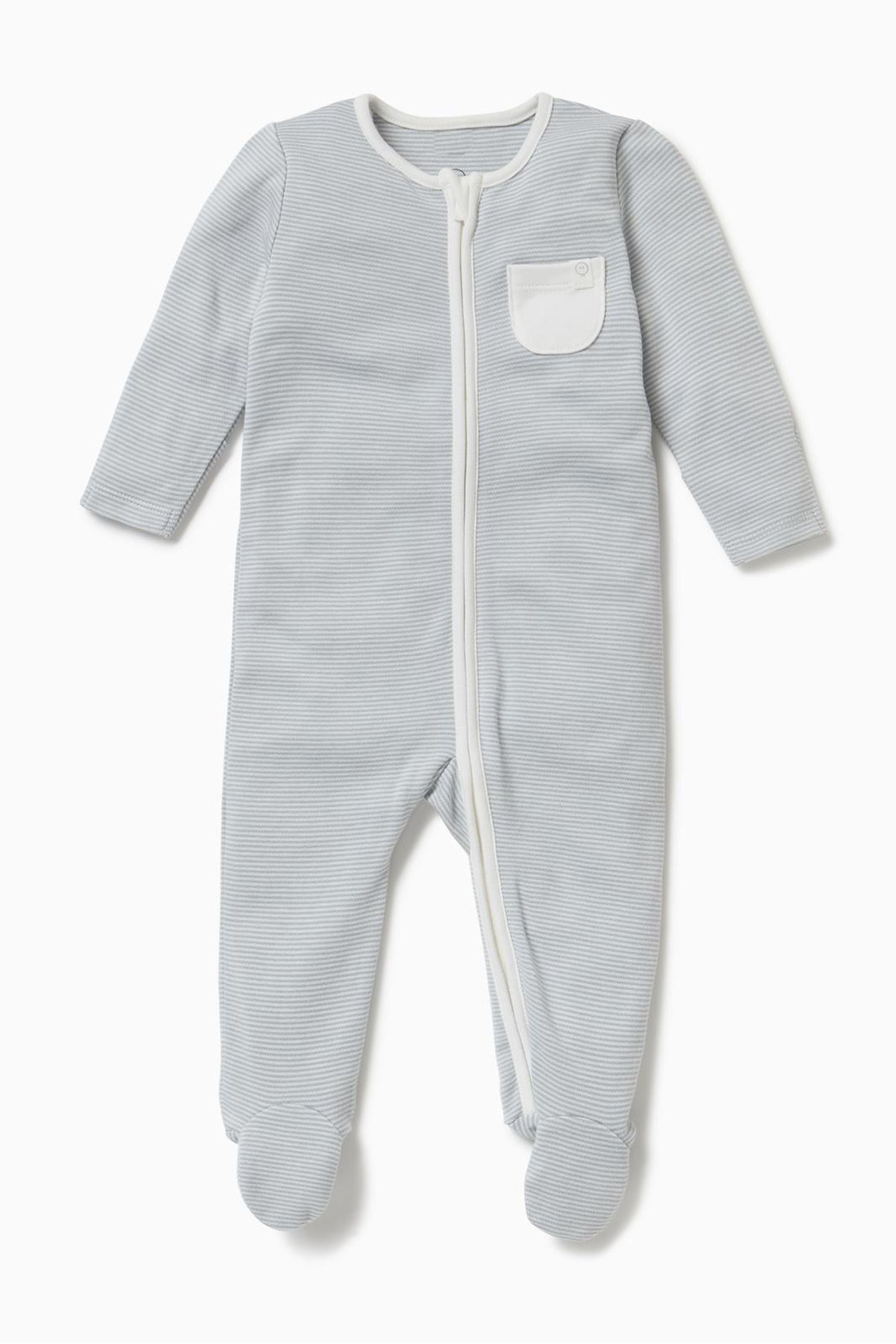 Blue Stripe Mori Organic Cotton & Bamboo Clever Zip Up Sleepsuit