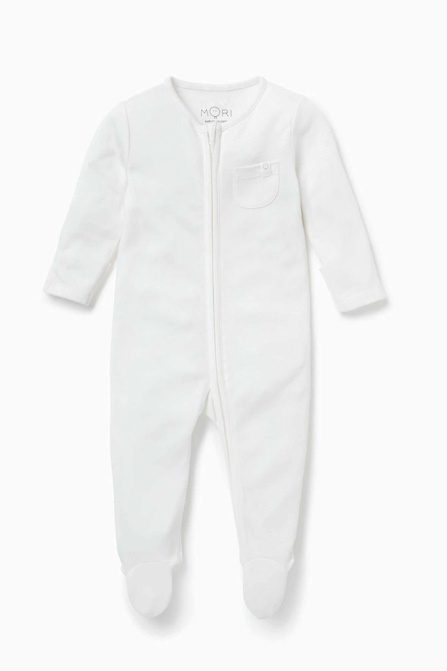 White Mori Organic Cotton & Bamboo Clever Zip Up Sleepsuit