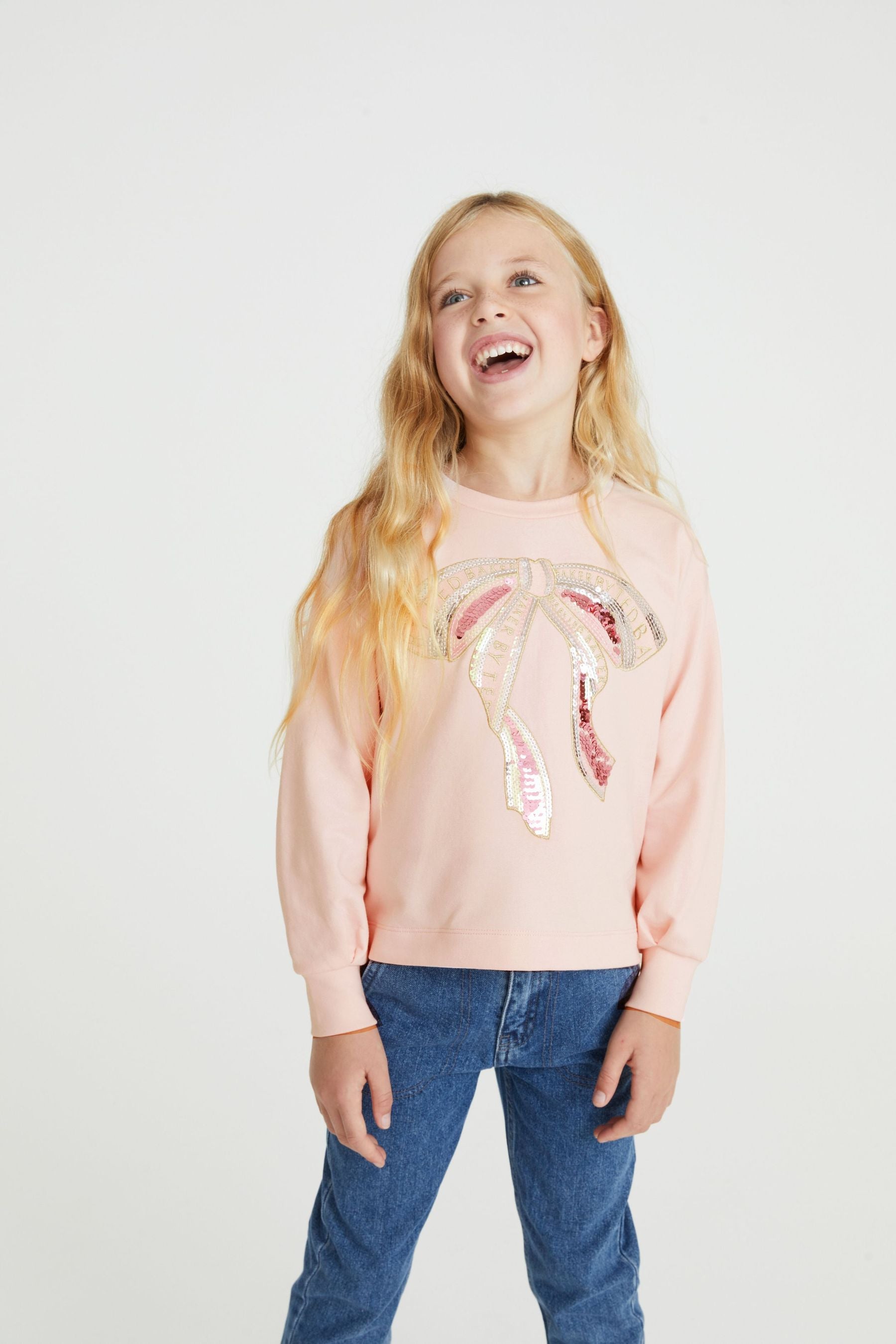 Baker by Ted Baker Pink Sequin Bow Sweater