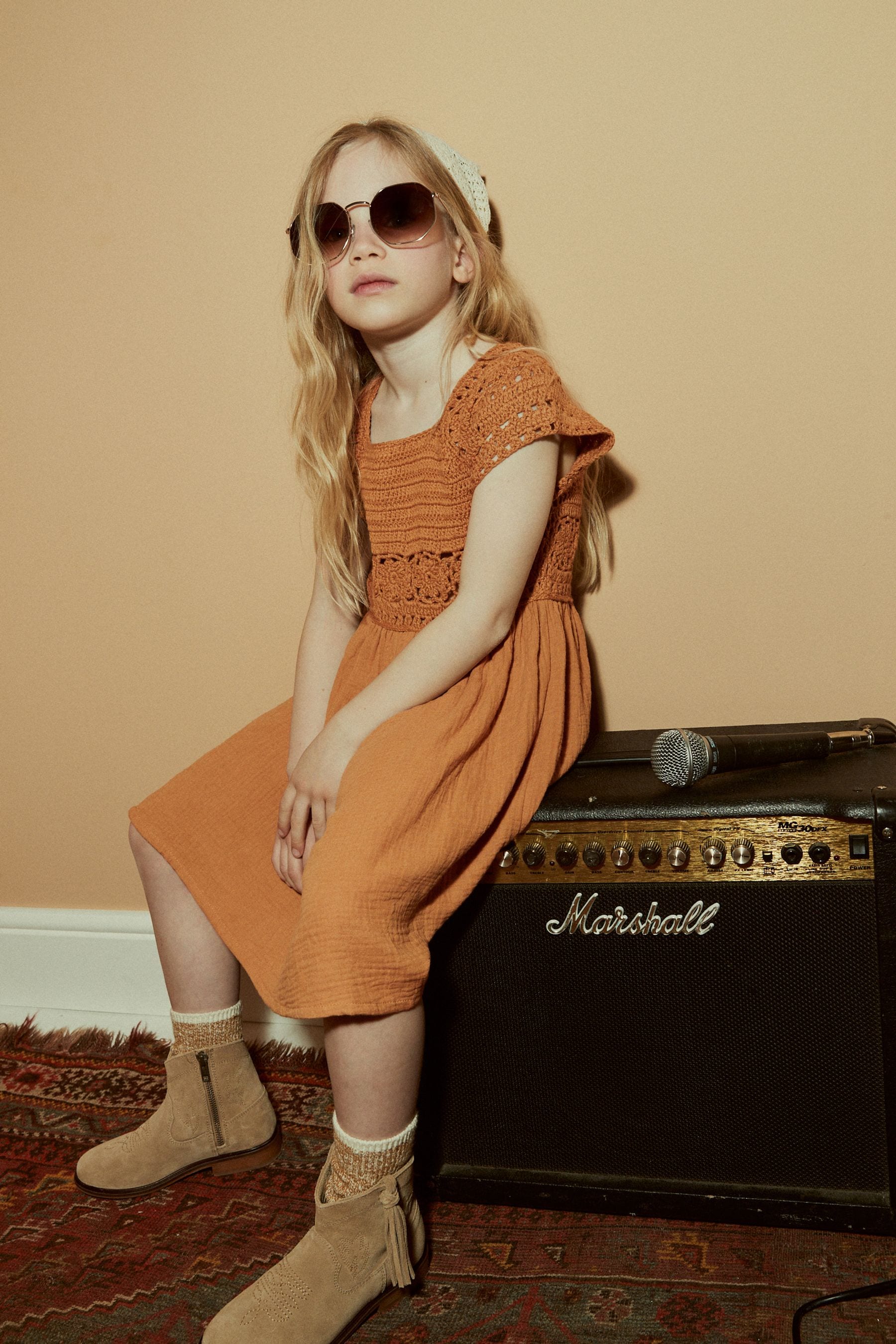 Rust Brown Crochet Knit Dress (4-11yrs)