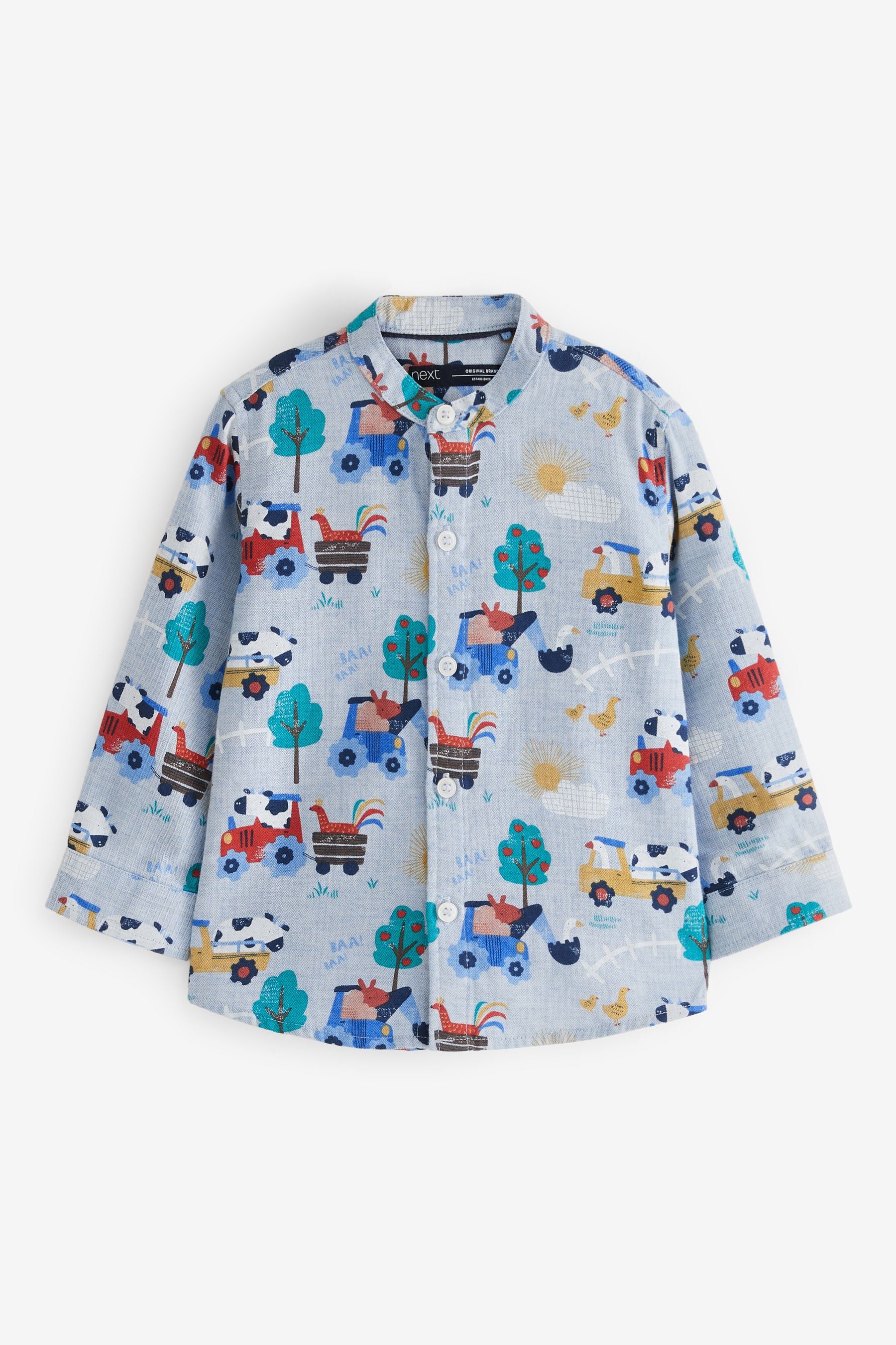 Blue Printed Long Sleeve Grandad Collar Shirt (3mths-7yrs)