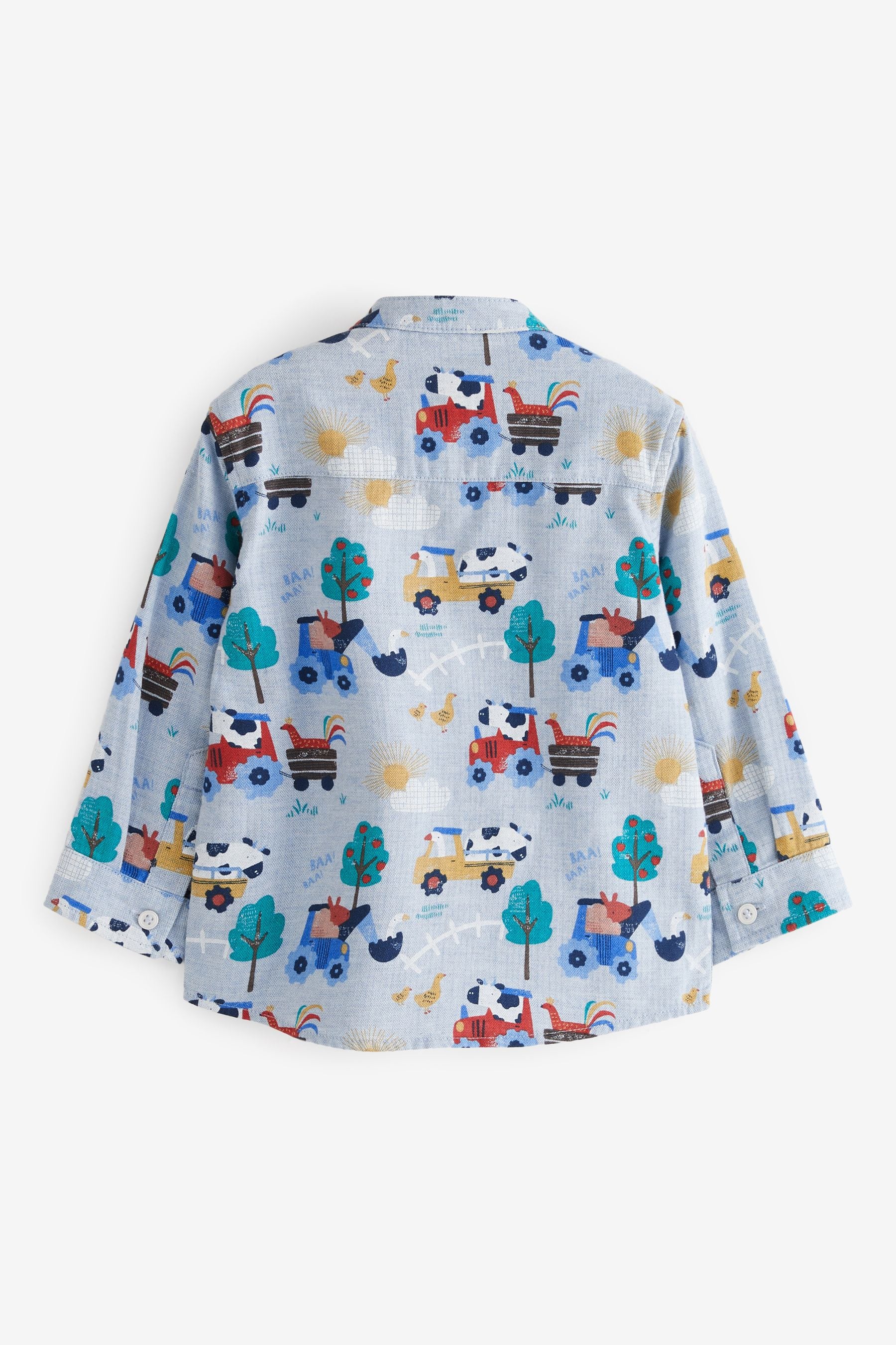 Blue Printed Long Sleeve Grandad Collar Shirt (3mths-7yrs)