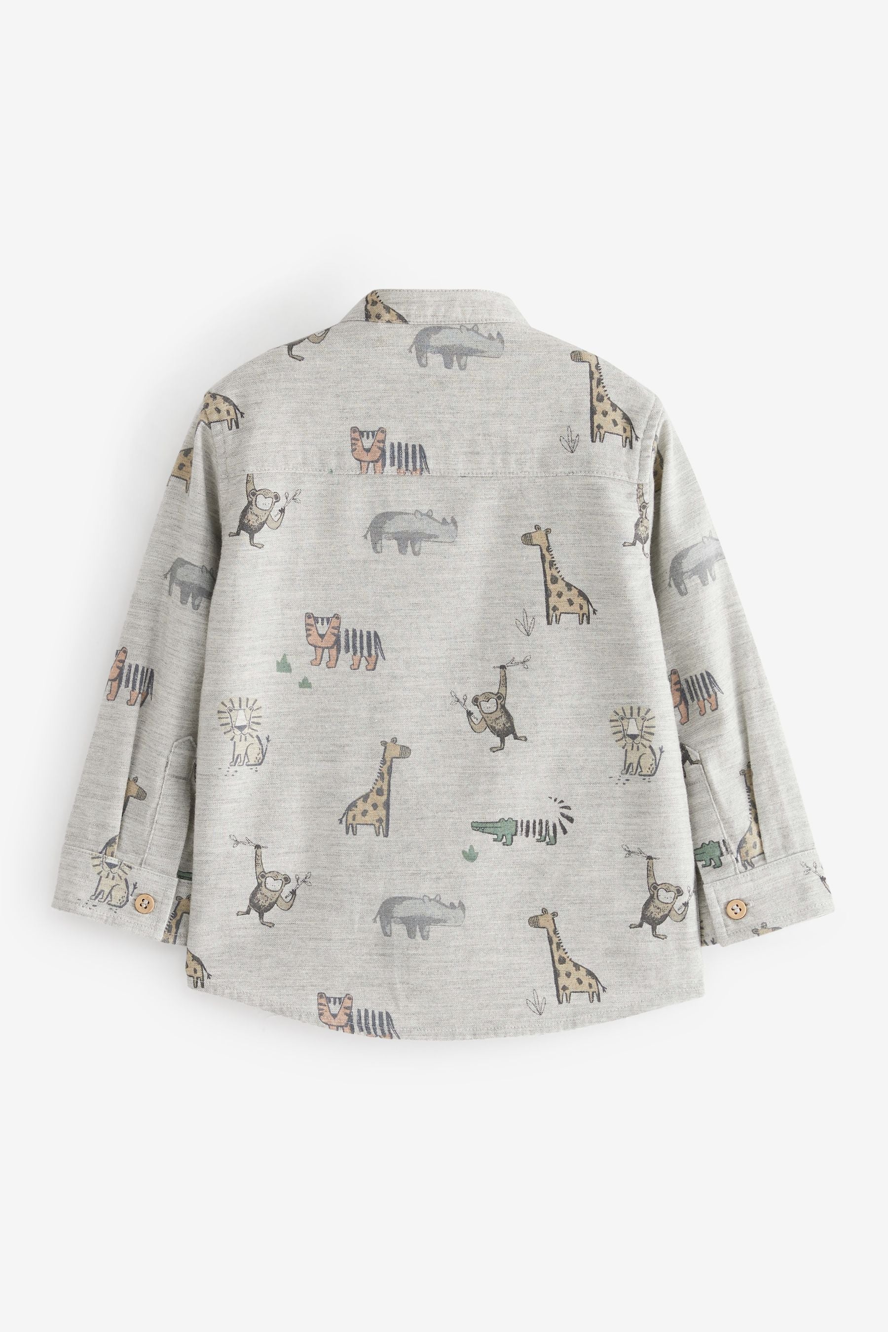 Grey Printed Long Sleeve Grandad Collar Shirt (3mths-7yrs)