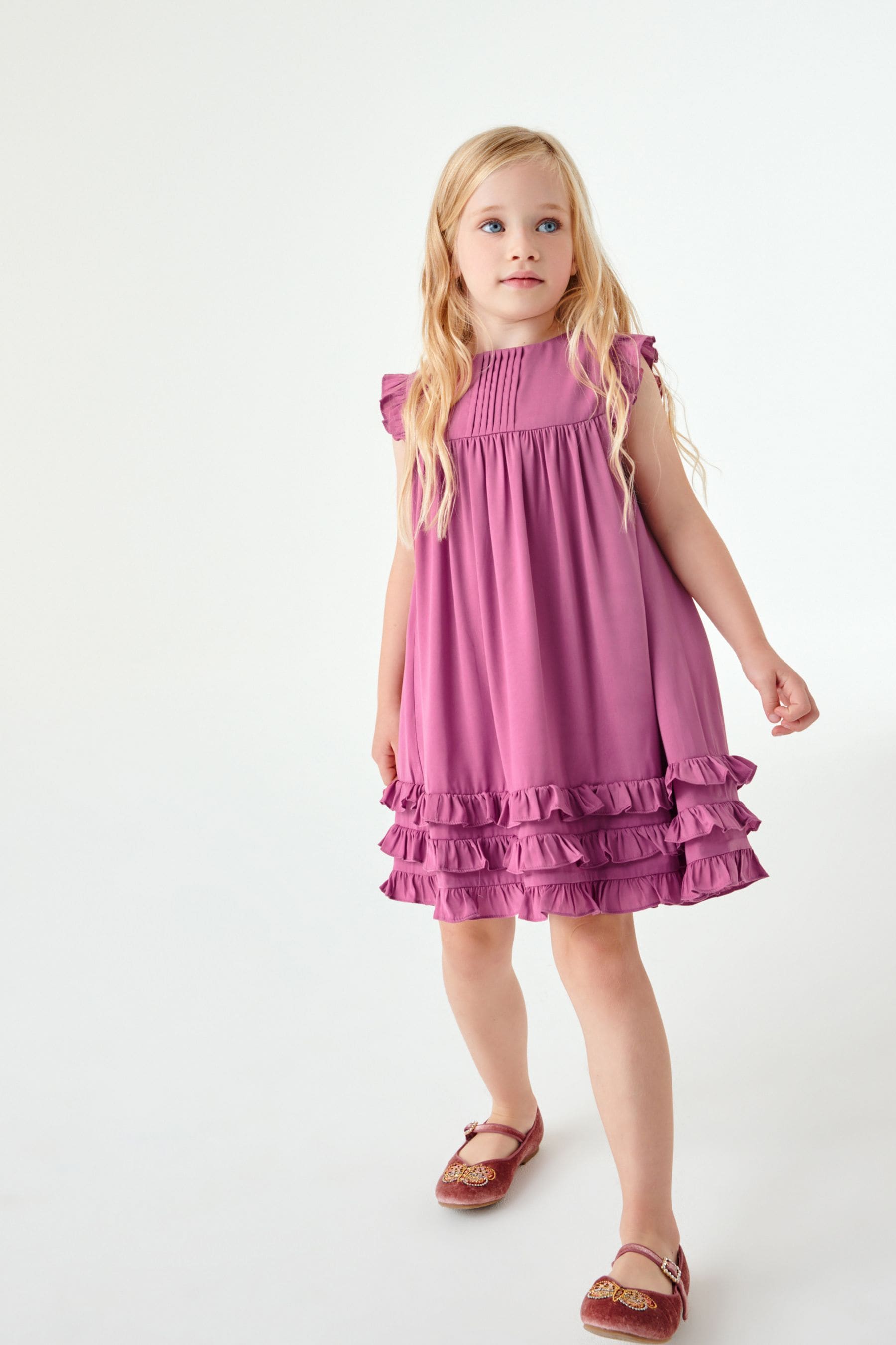 Rose Pink Ruffle Satin Dress (3mths-16yrs)