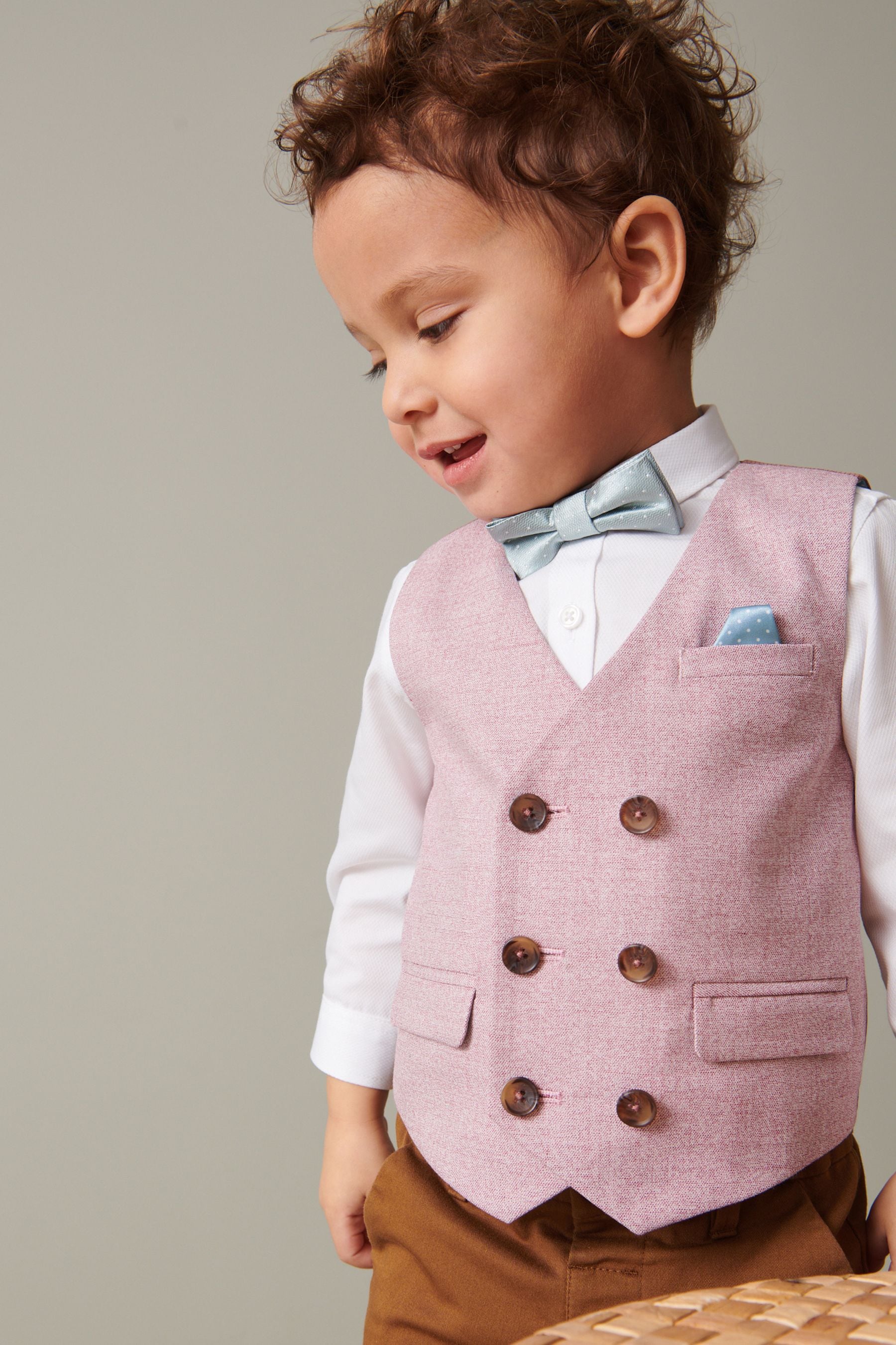 Pink Waistcoat Set With Shirt And Bow Tie (3mths-7yrs)