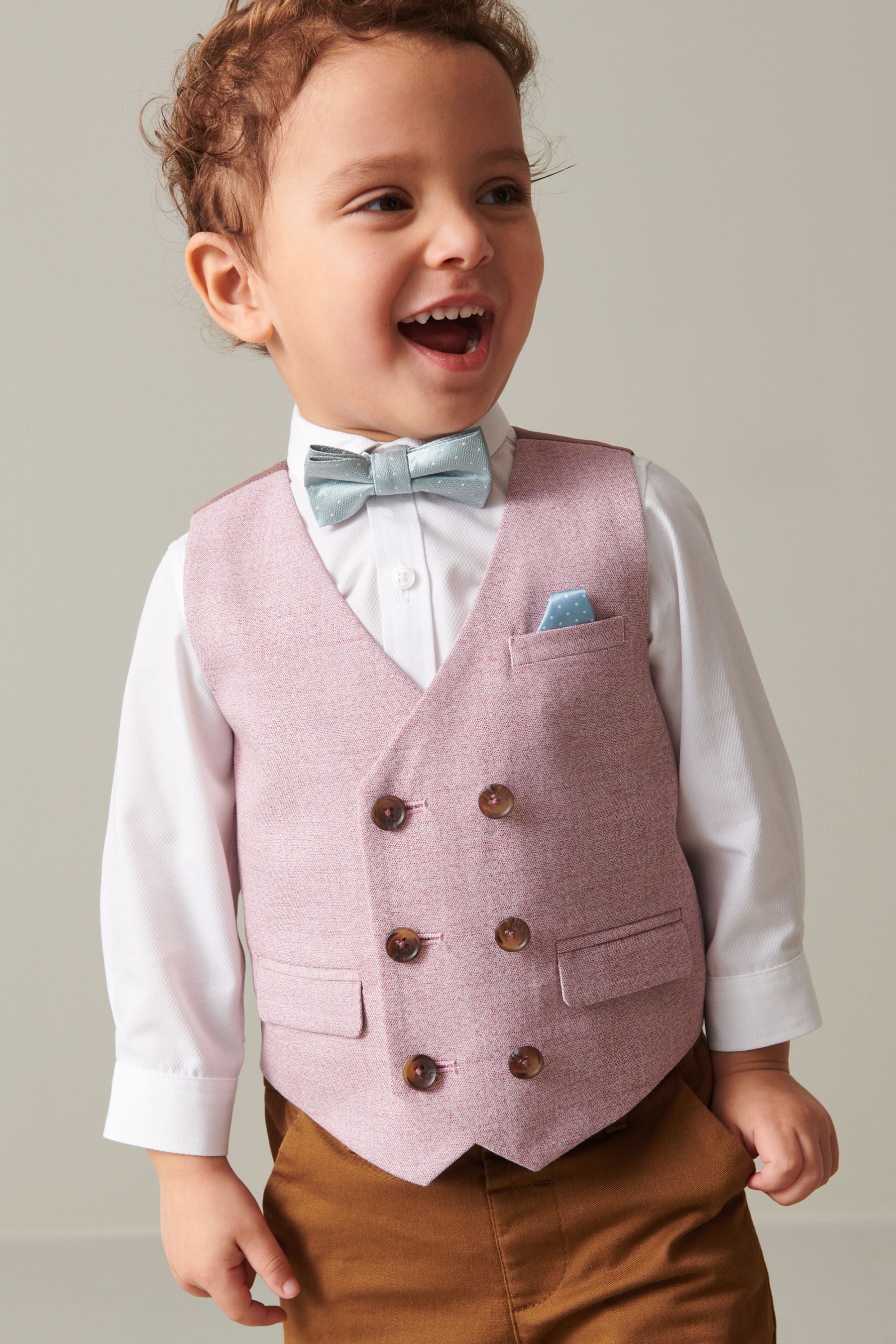 Pink Waistcoat Set With Shirt And Bow Tie (3mths-7yrs)