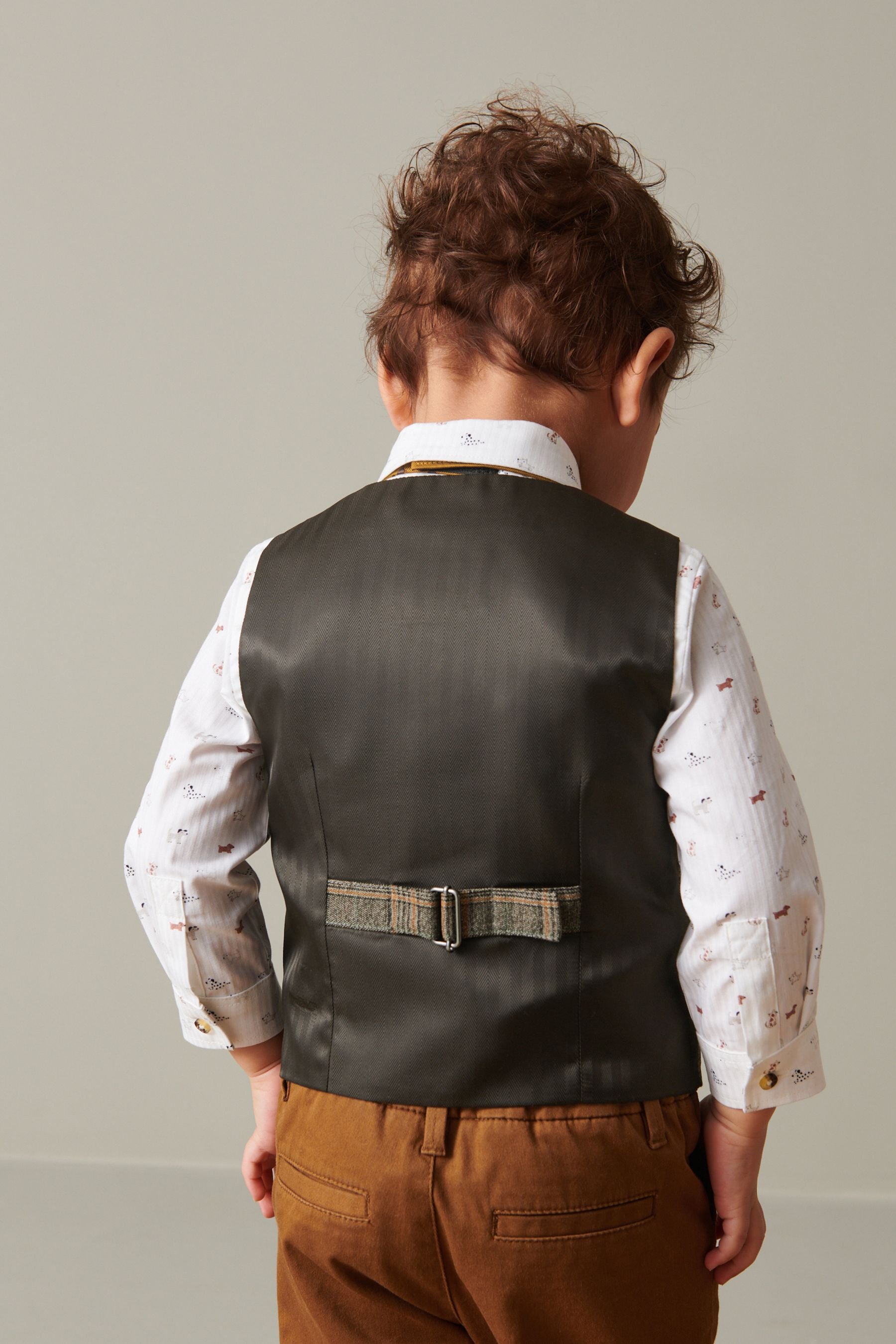 Brown Check Waistcoat Set With Shirt & Bow Tie (3mths-7yrs)