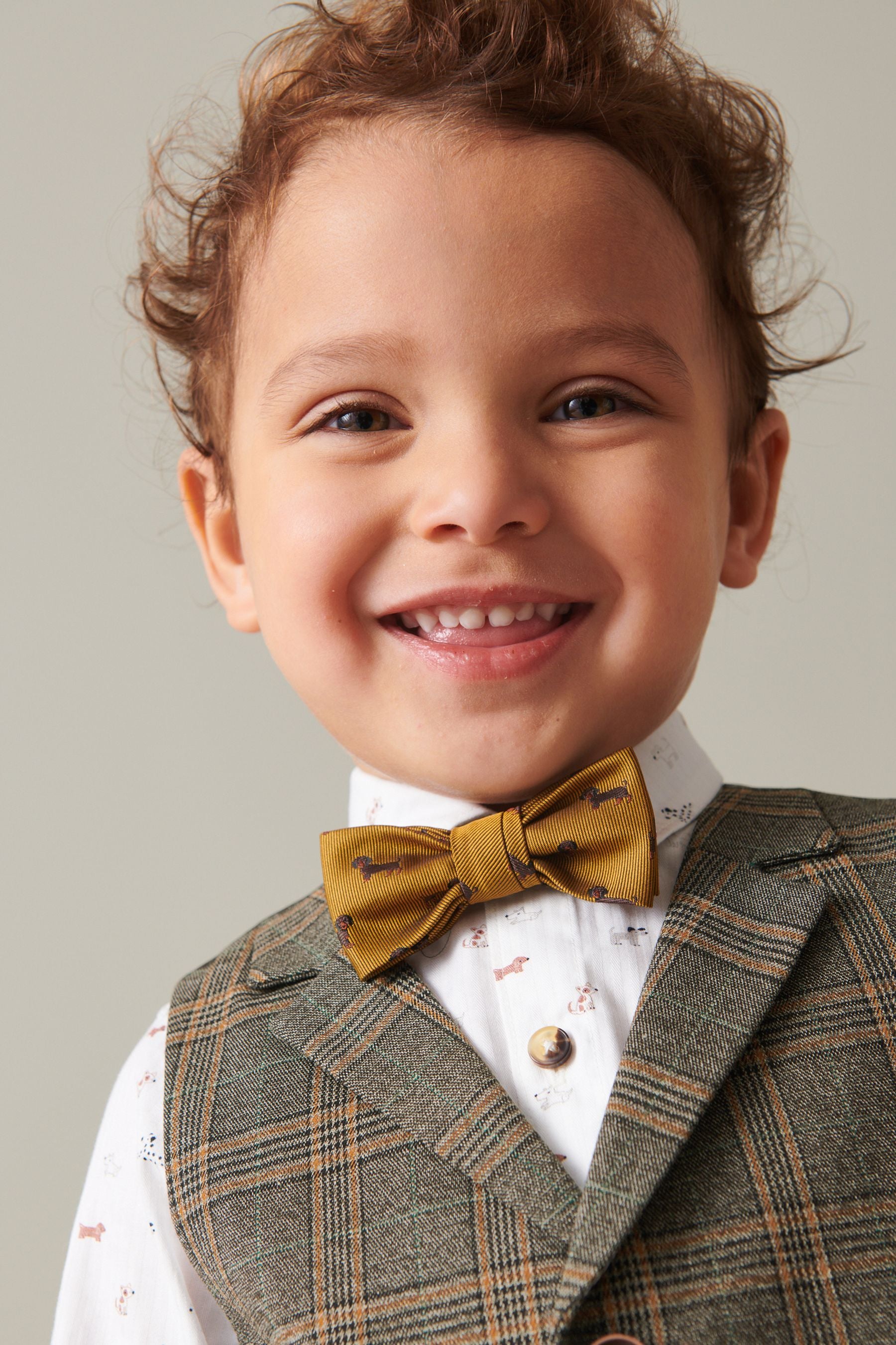 Brown Check Waistcoat Set With Shirt & Bow Tie (3mths-7yrs)