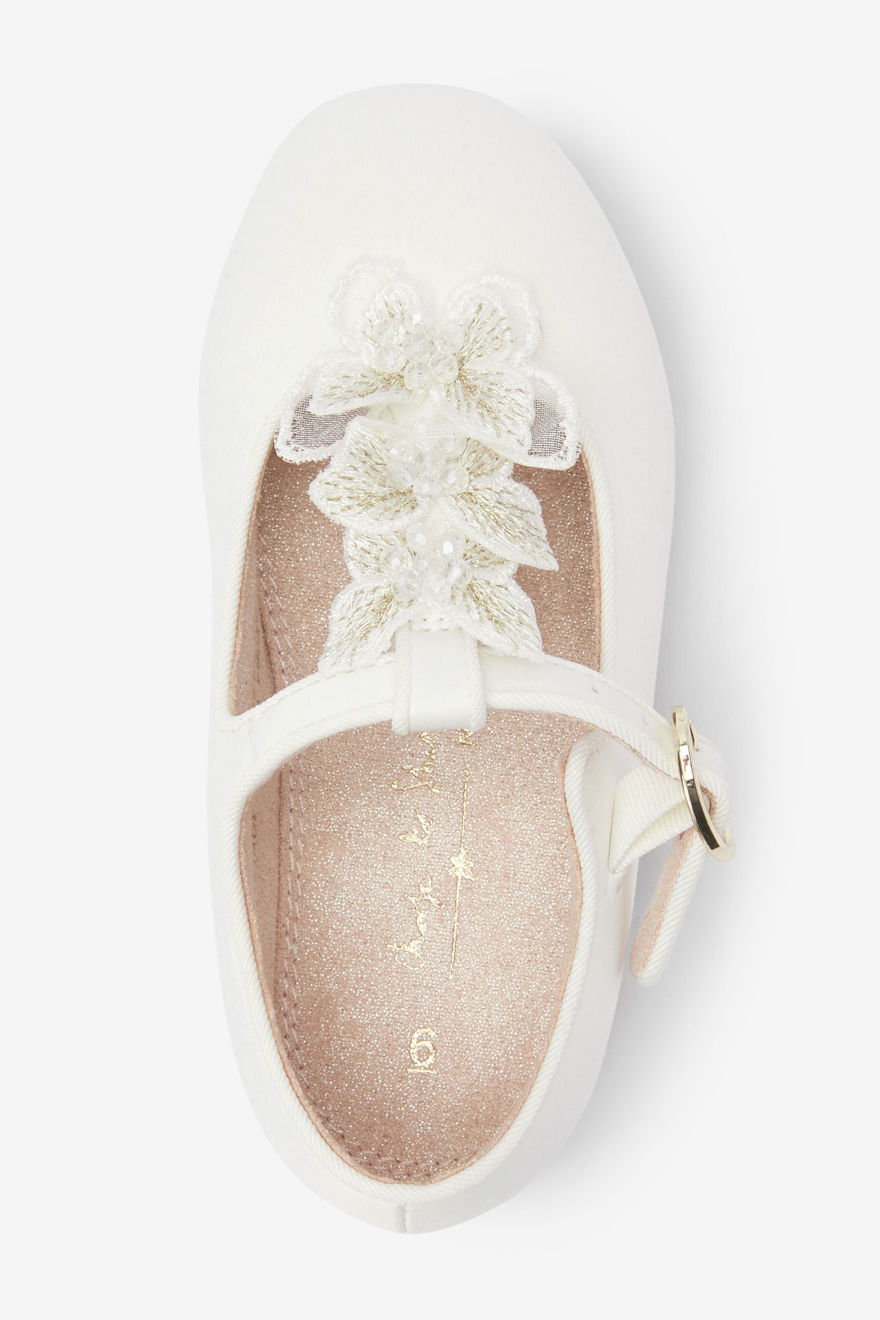 White Butterfly T-Bar Occasion Shoes