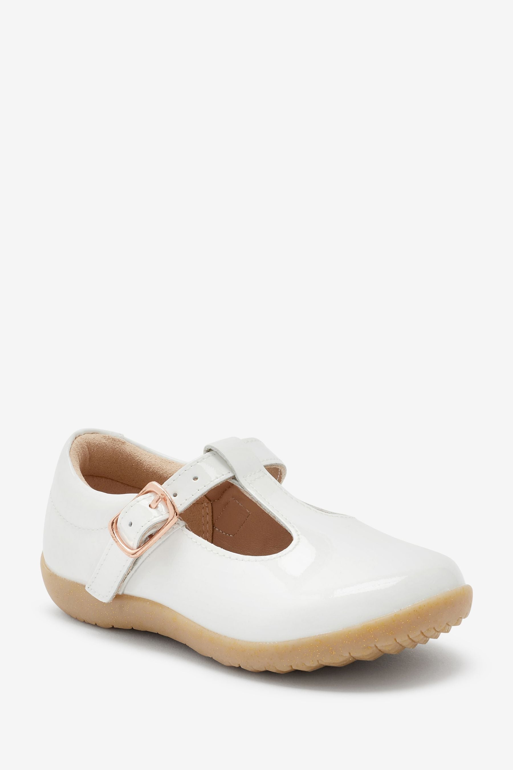 White Patent Leather T-Bar Shoes