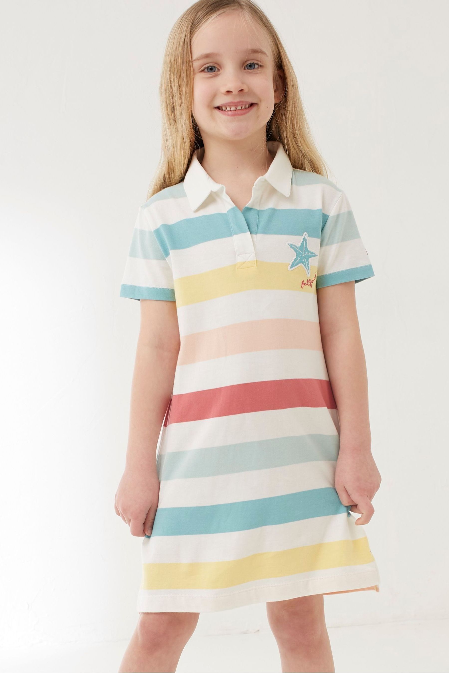 Fat Face Natural Lena Stripe Polo Dress