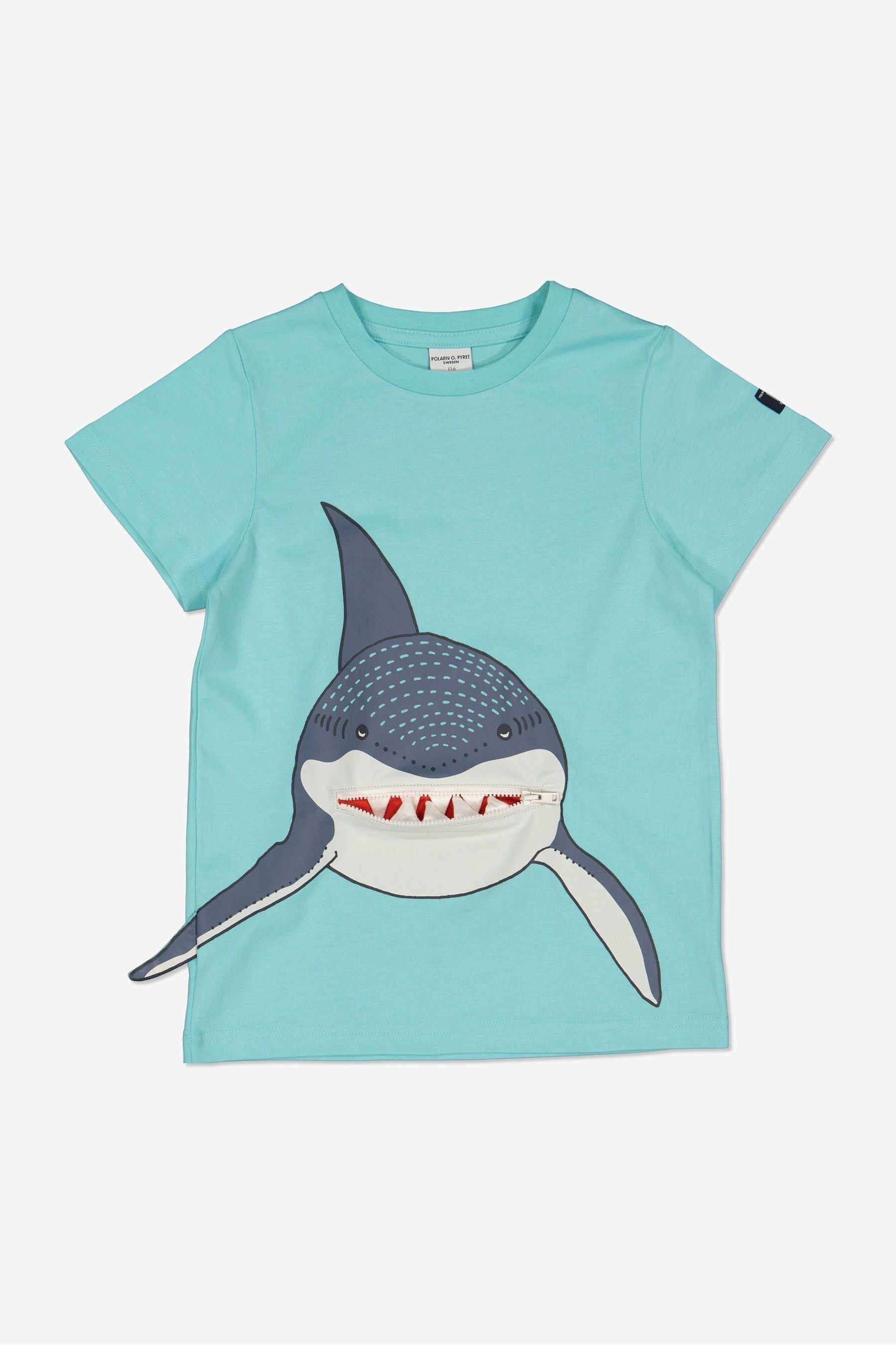 Polarn O. Pyret Blue Organic Cotton Shark Print T-Shirt