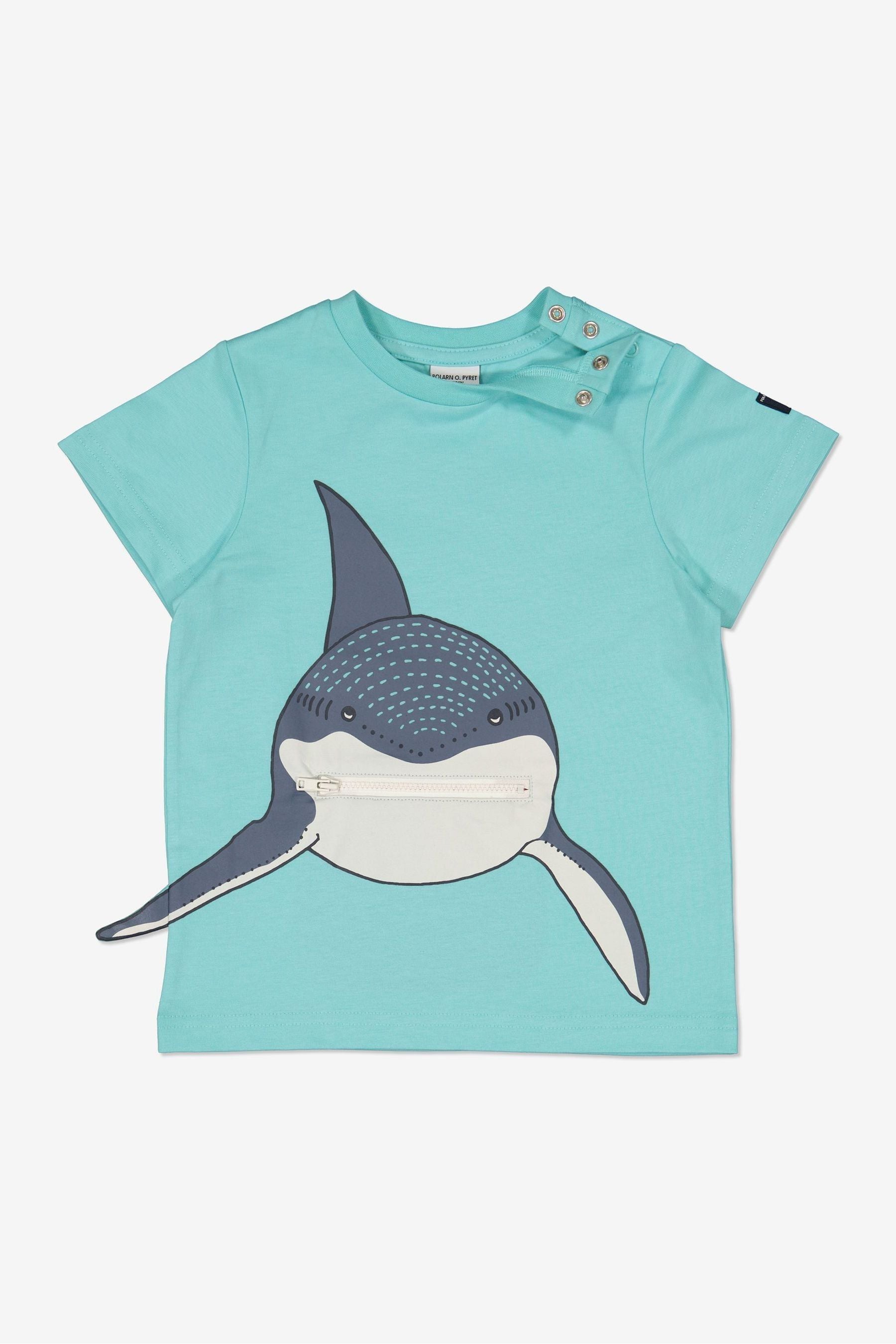 Polarn O. Pyret Blue Organic Cotton Shark Print T-Shirt