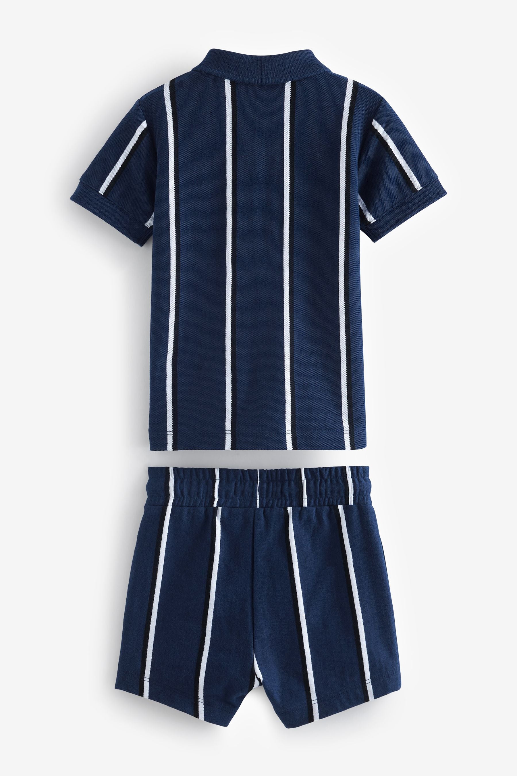 Navy Blue Short Sleeve Jersey Zip Neck Polo Shirt And Shorts Set (3mths-7yrs)