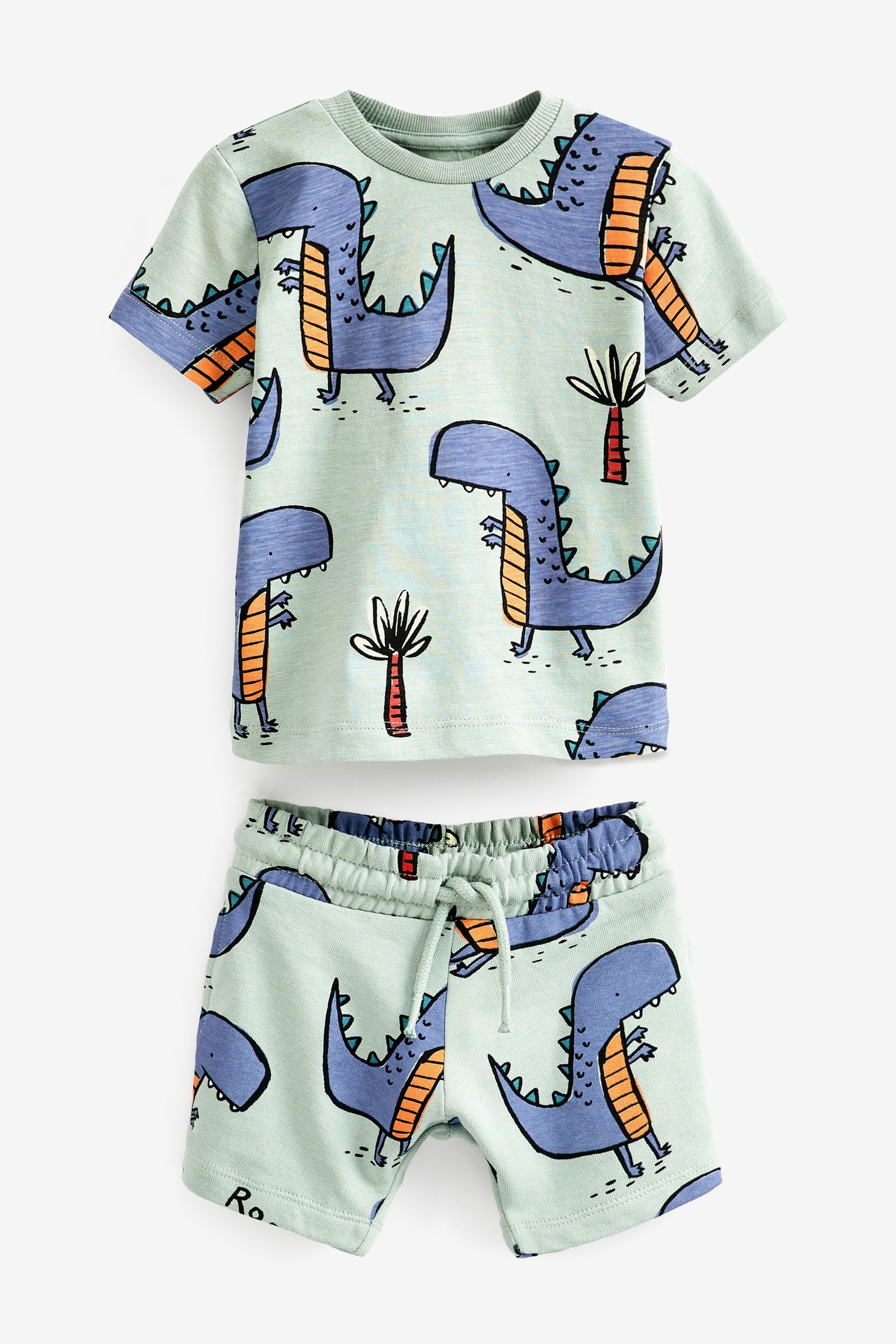 Mineral Green Dino All-Over Printed T-Shirt and Shorts Set (3mths-7yrs)