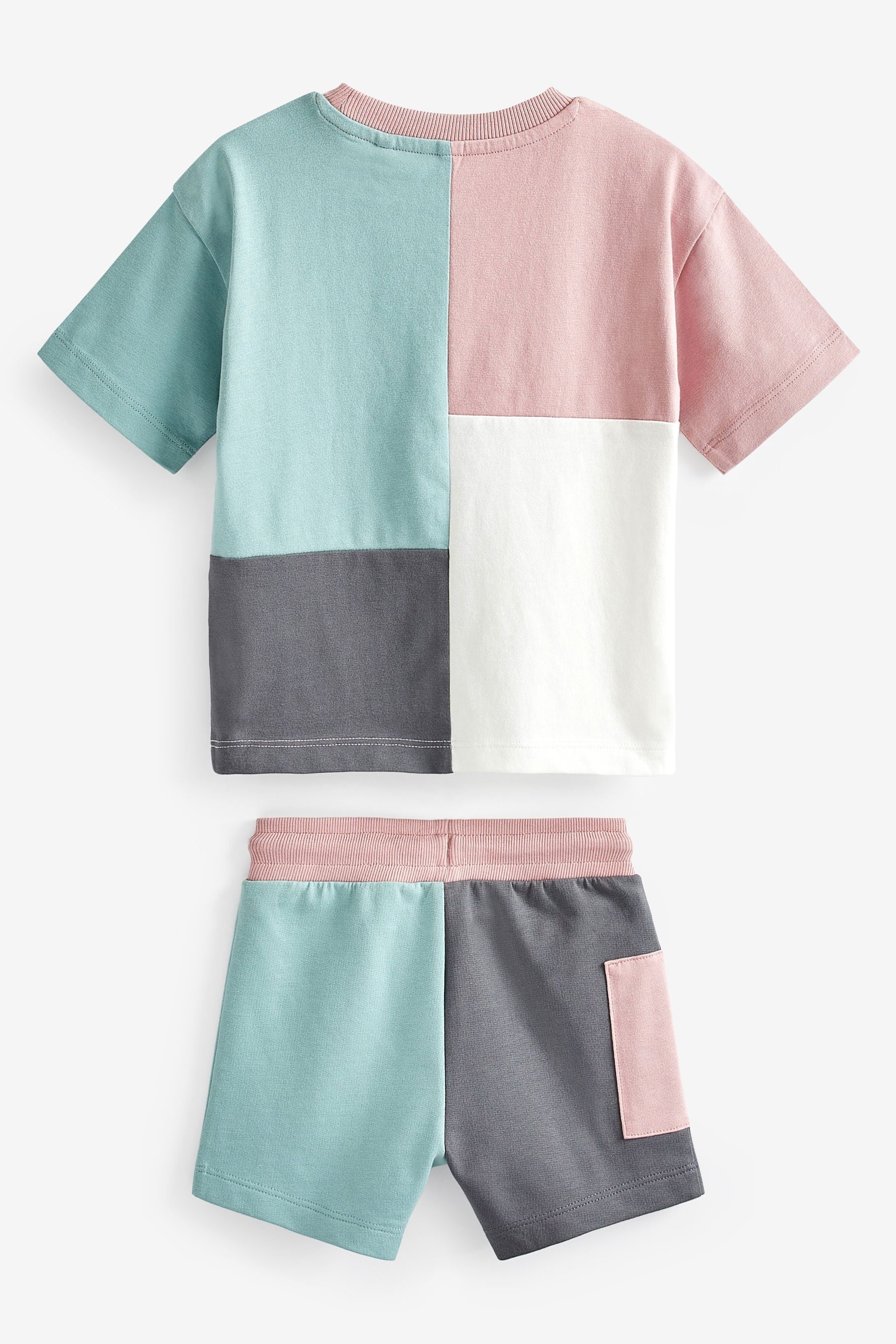 Blue/Pink Oversized Short Sleeves Colourblock T-Shirt and Shorts Set (3mths-7yrs)