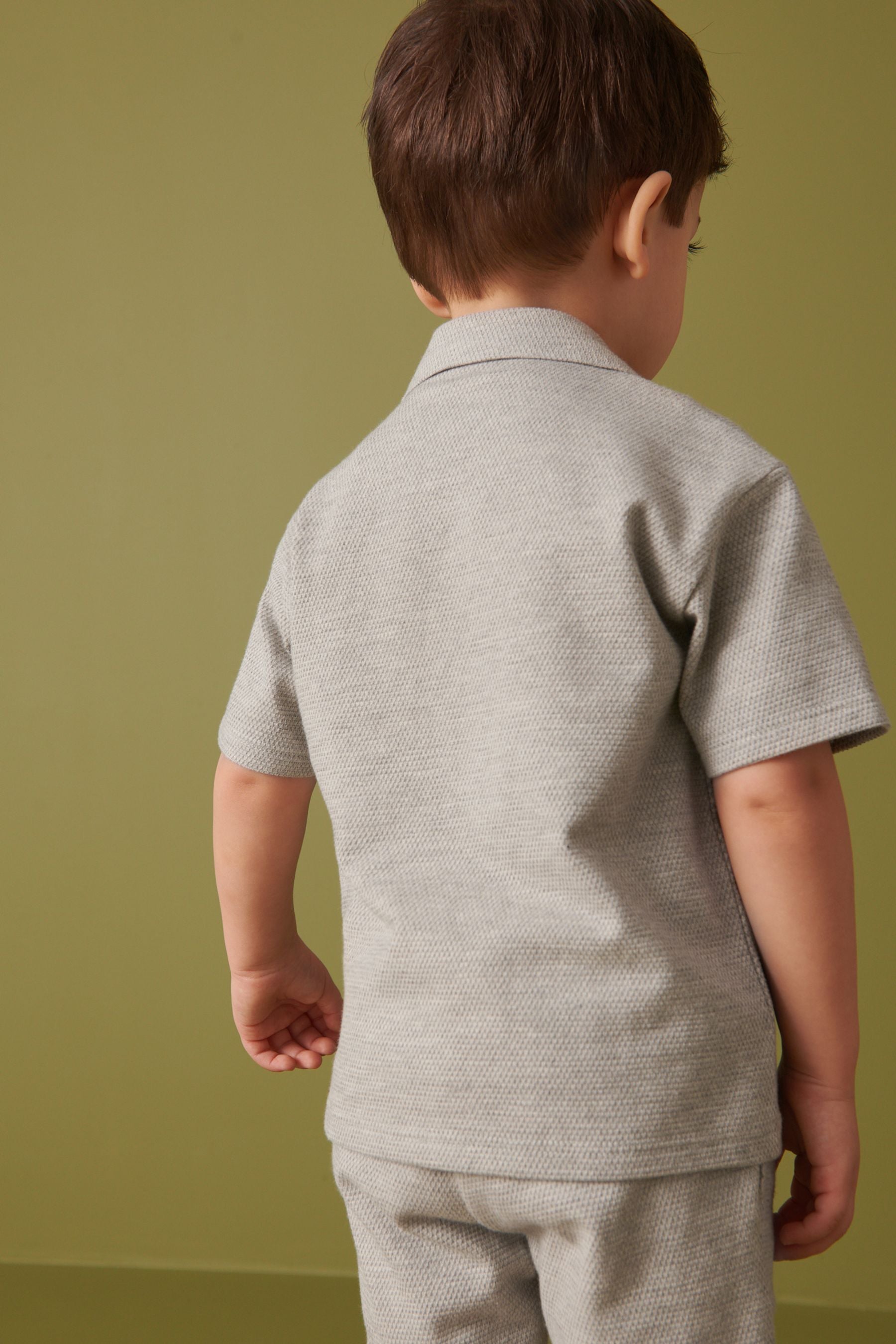 Grey Texture Revere Collar Jersey Shirt and Shorts Set (3mths-7yrs)