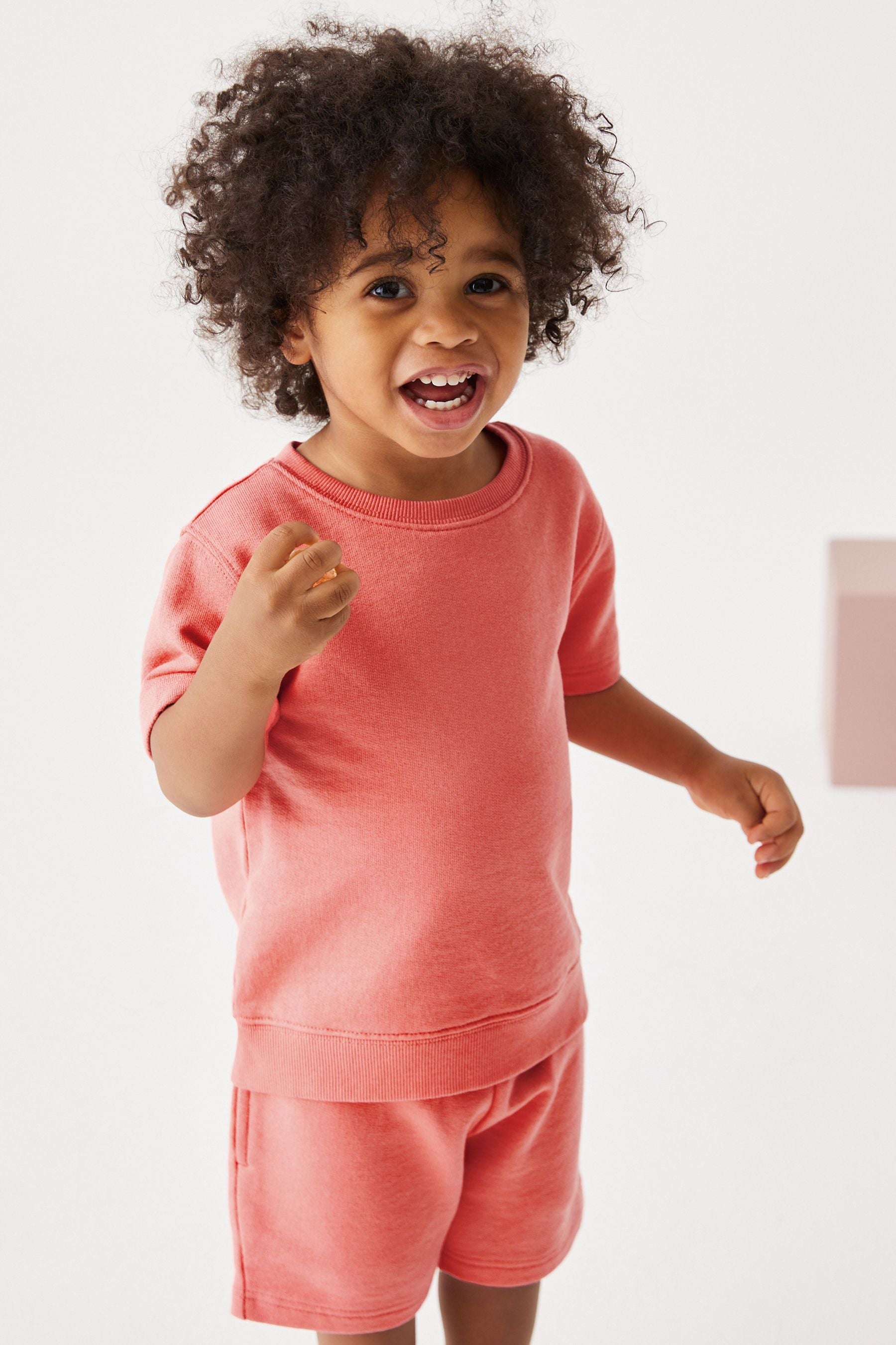 Coral Red Plain Sweat T-Shirt And Shorts Set (3mths-7yrs)