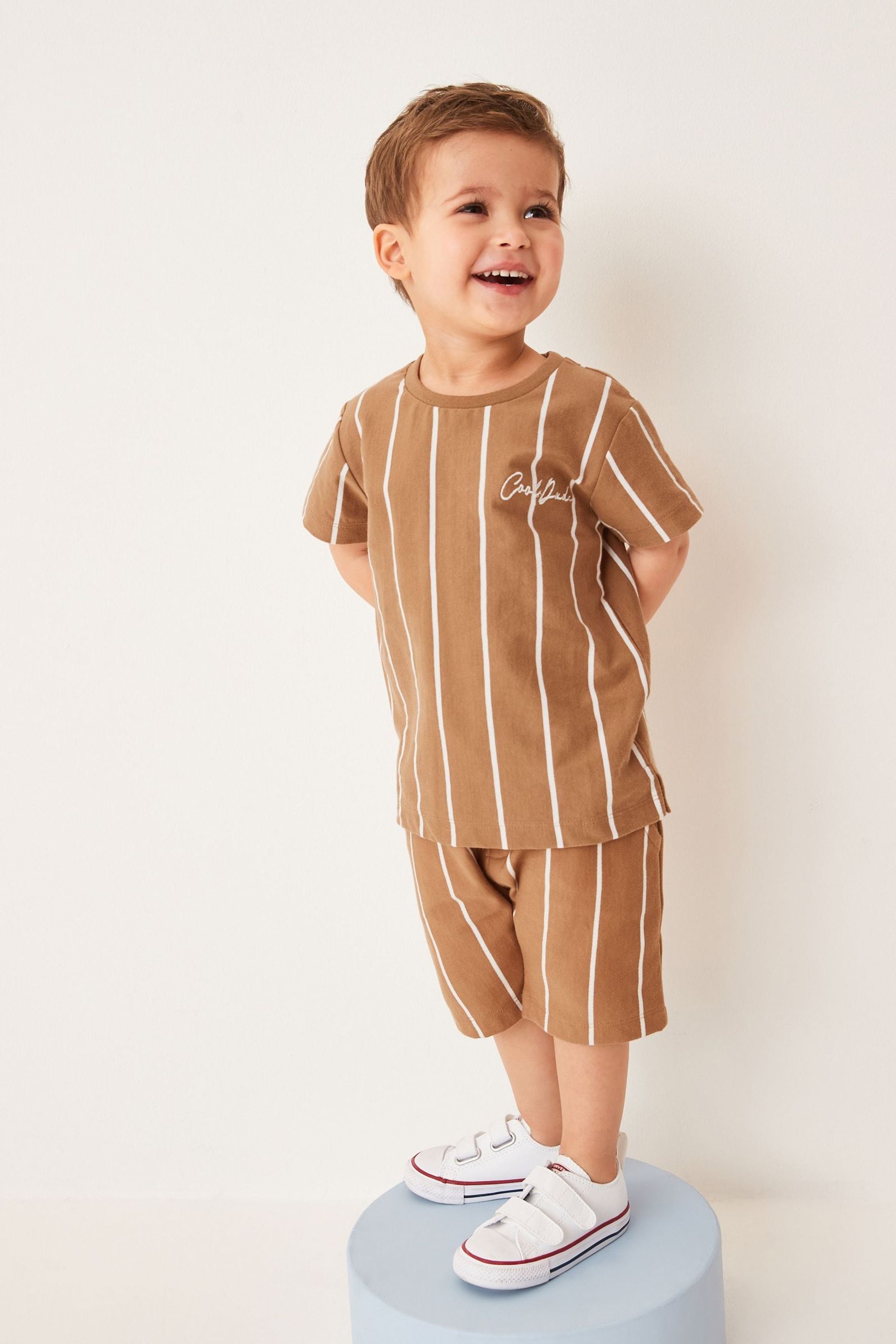 Tan Brown Vertical Stripe T- Shirt and Short Set (3mths-7yrs)