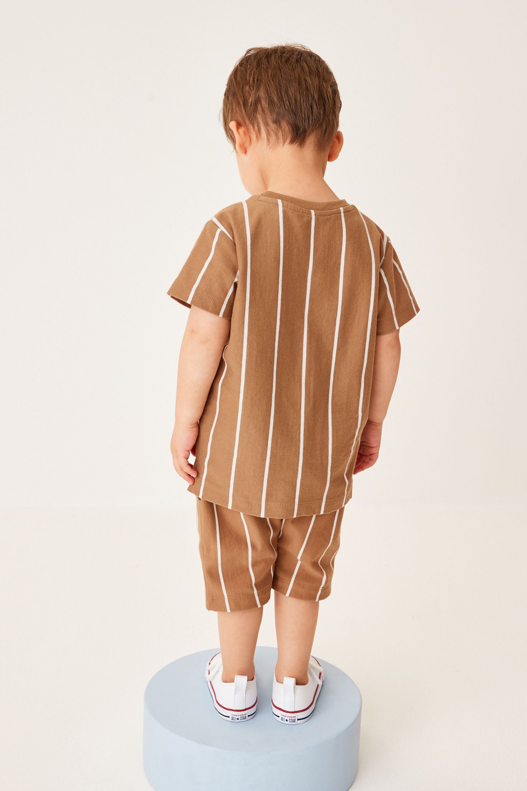 Tan Brown Vertical Stripe T- Shirt and Short Set (3mths-7yrs)