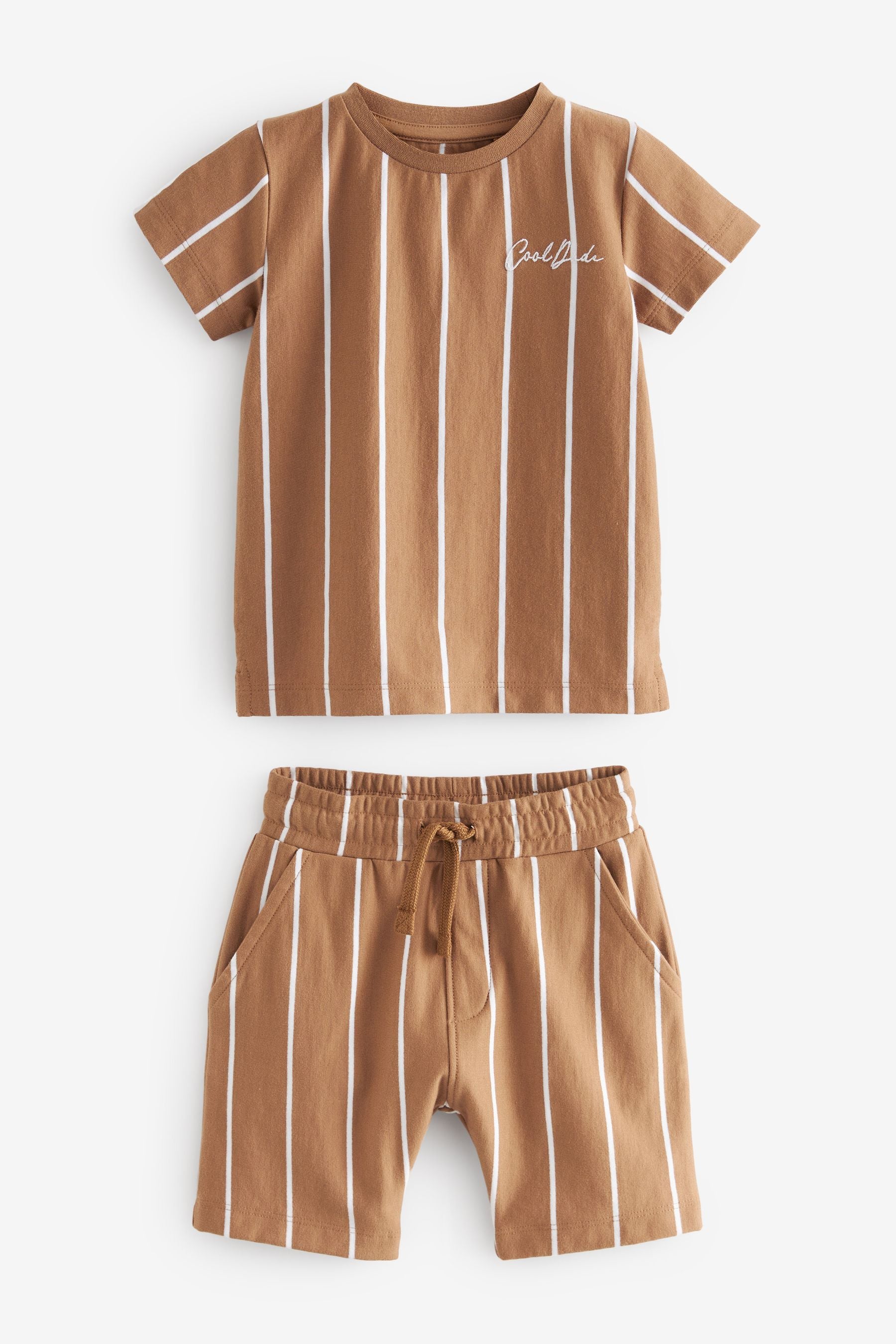 Tan Brown Vertical Stripe T- Shirt and Short Set (3mths-7yrs)