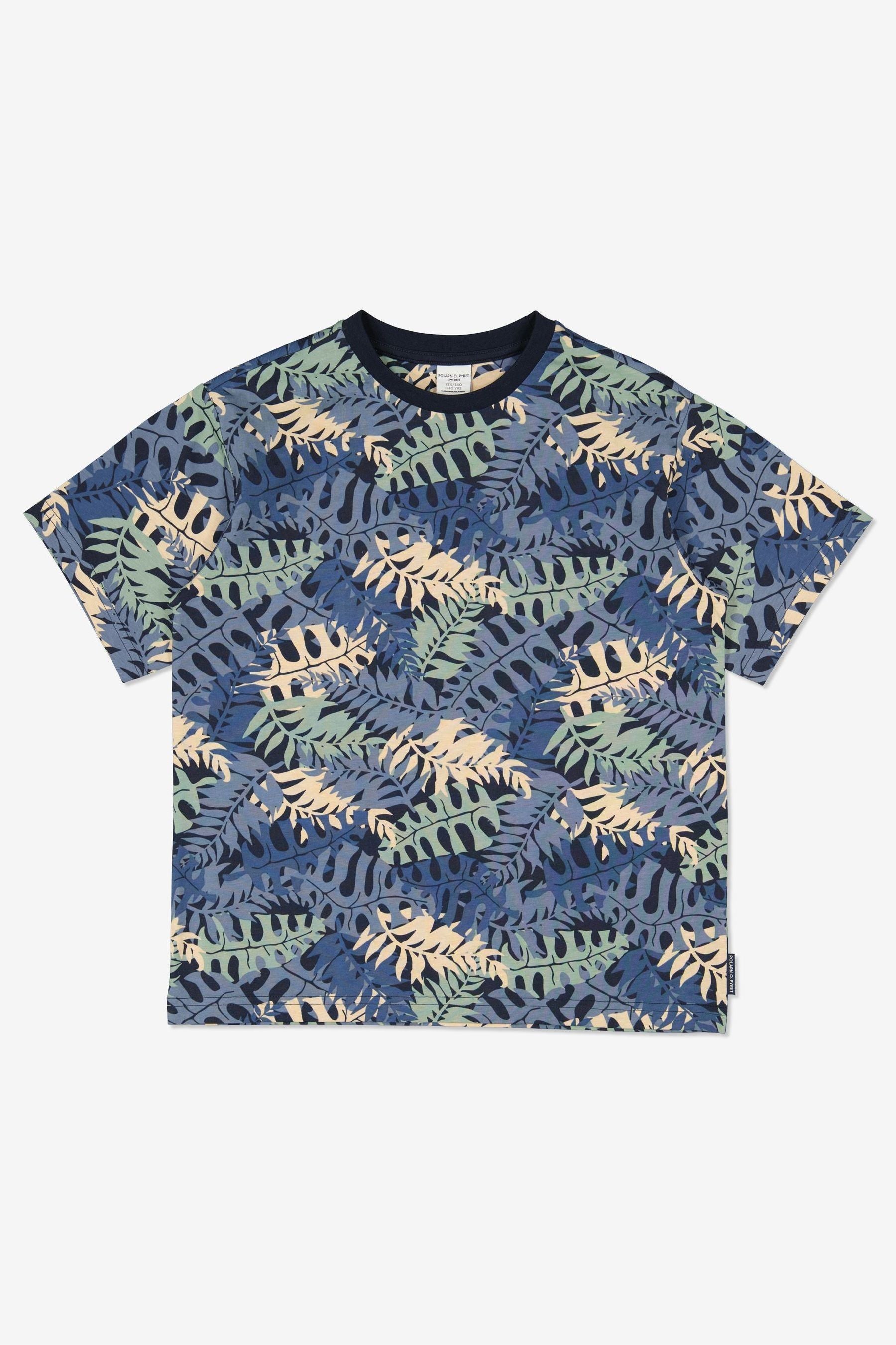 Polarn O. Pyret Blue Organic Cotton Leaf Print T-Shirt