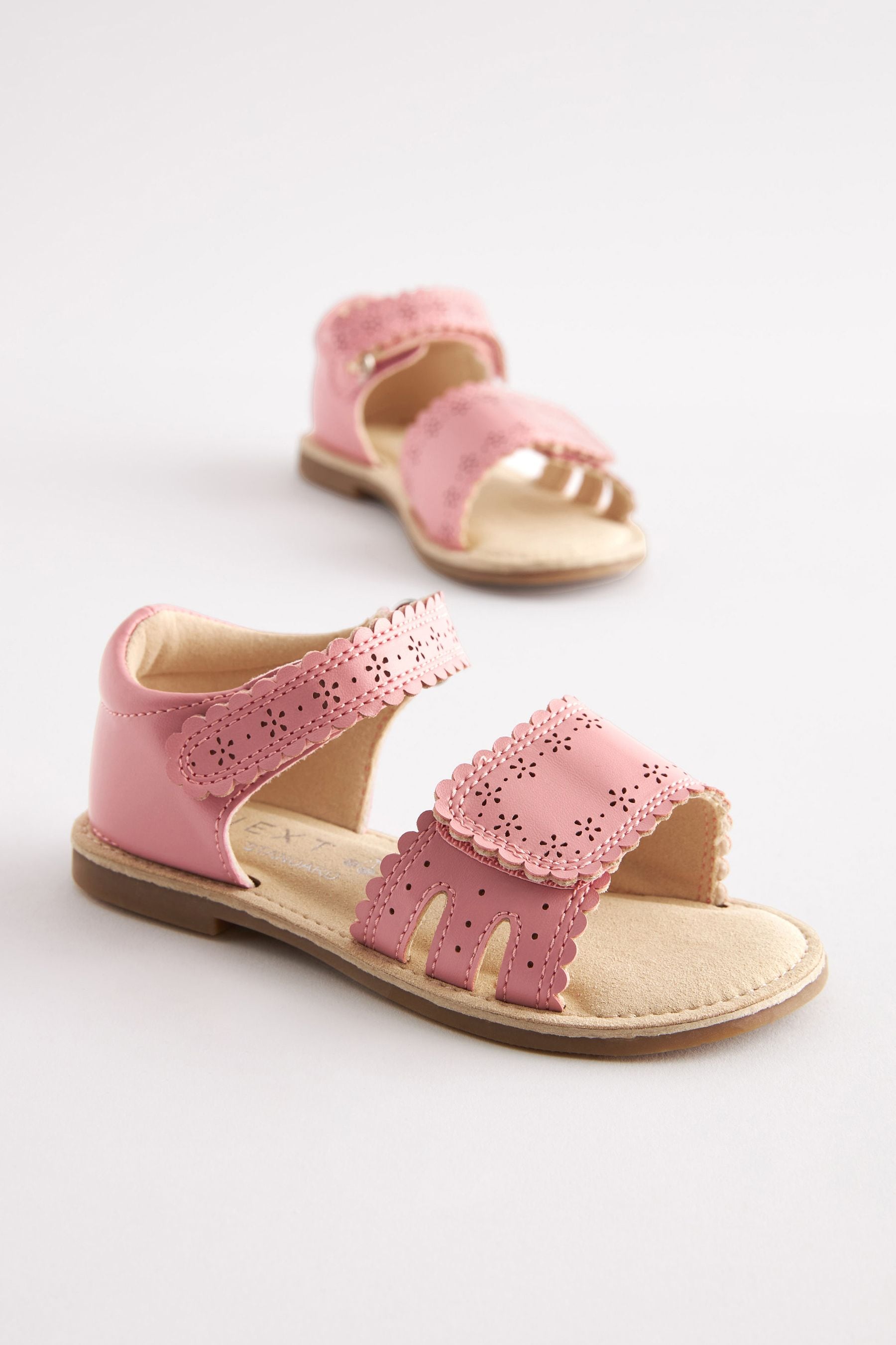 Pink Adjustable Strap Scallop Sandals