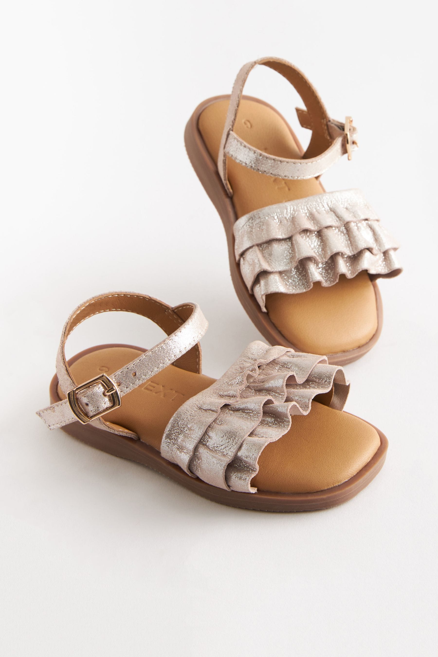 Metallic Pink Leather Ruffle Sandals