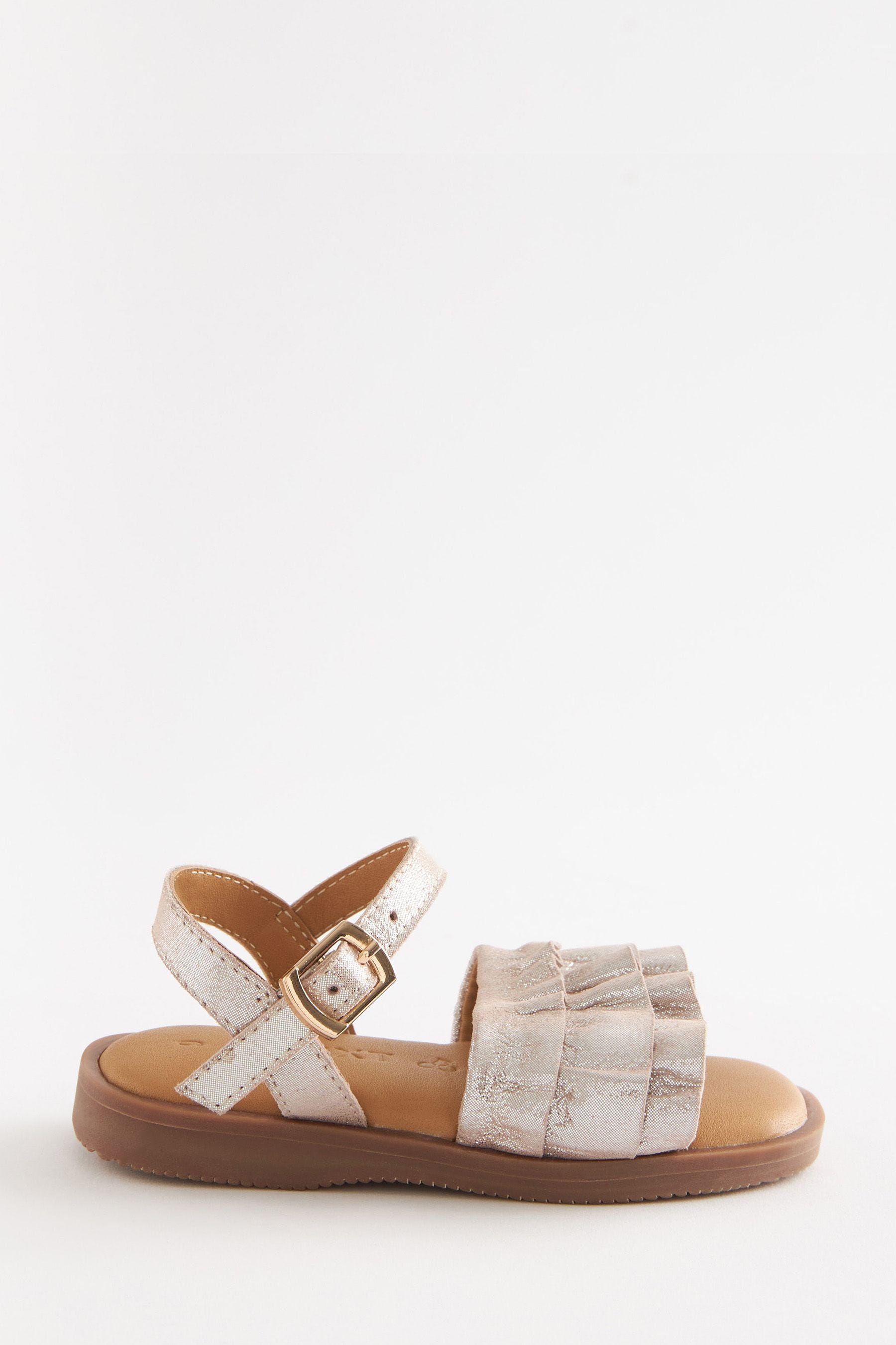 Metallic Pink Leather Ruffle Sandals