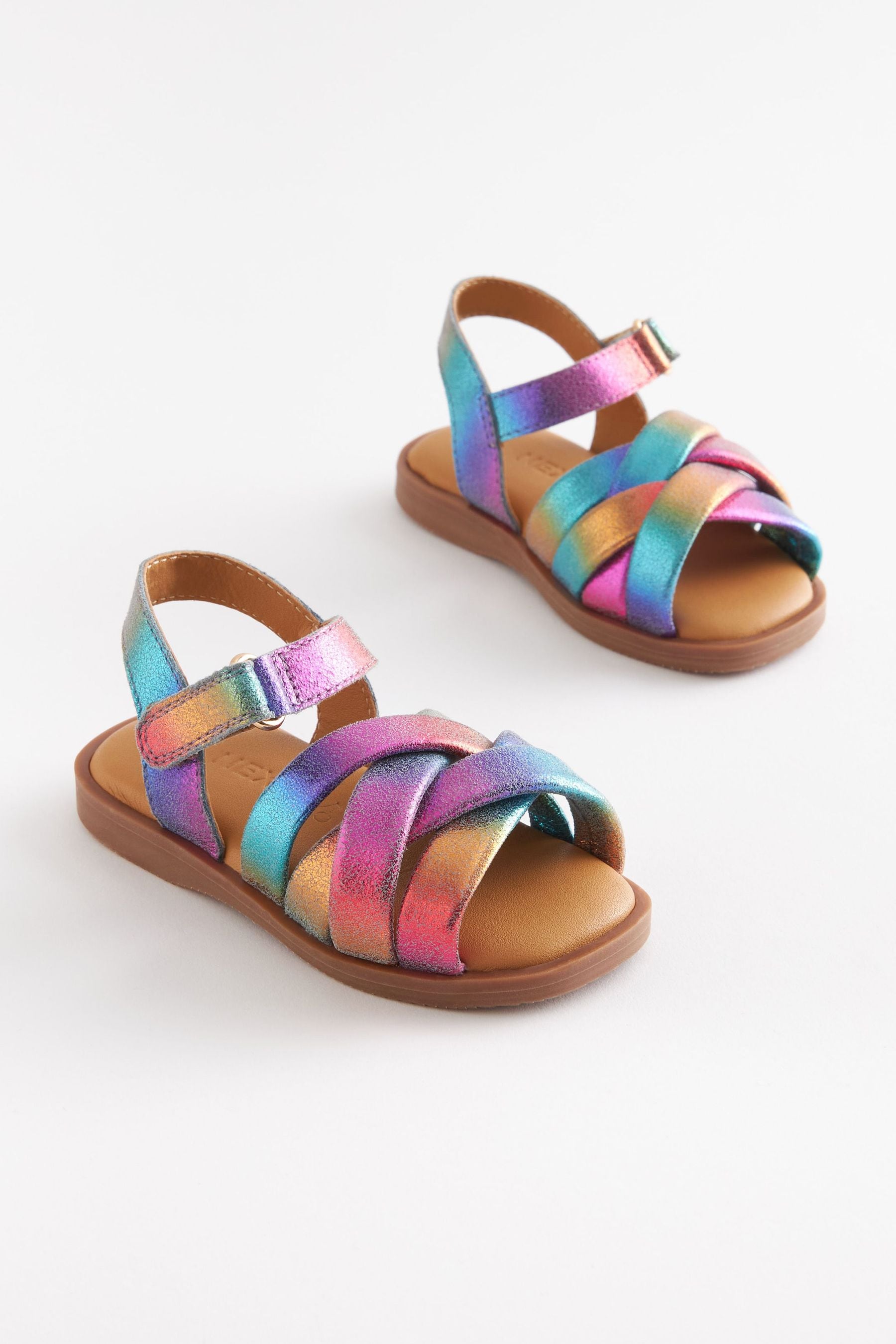 Purple Metallic Leather Woven Sandals With Touch Fastening