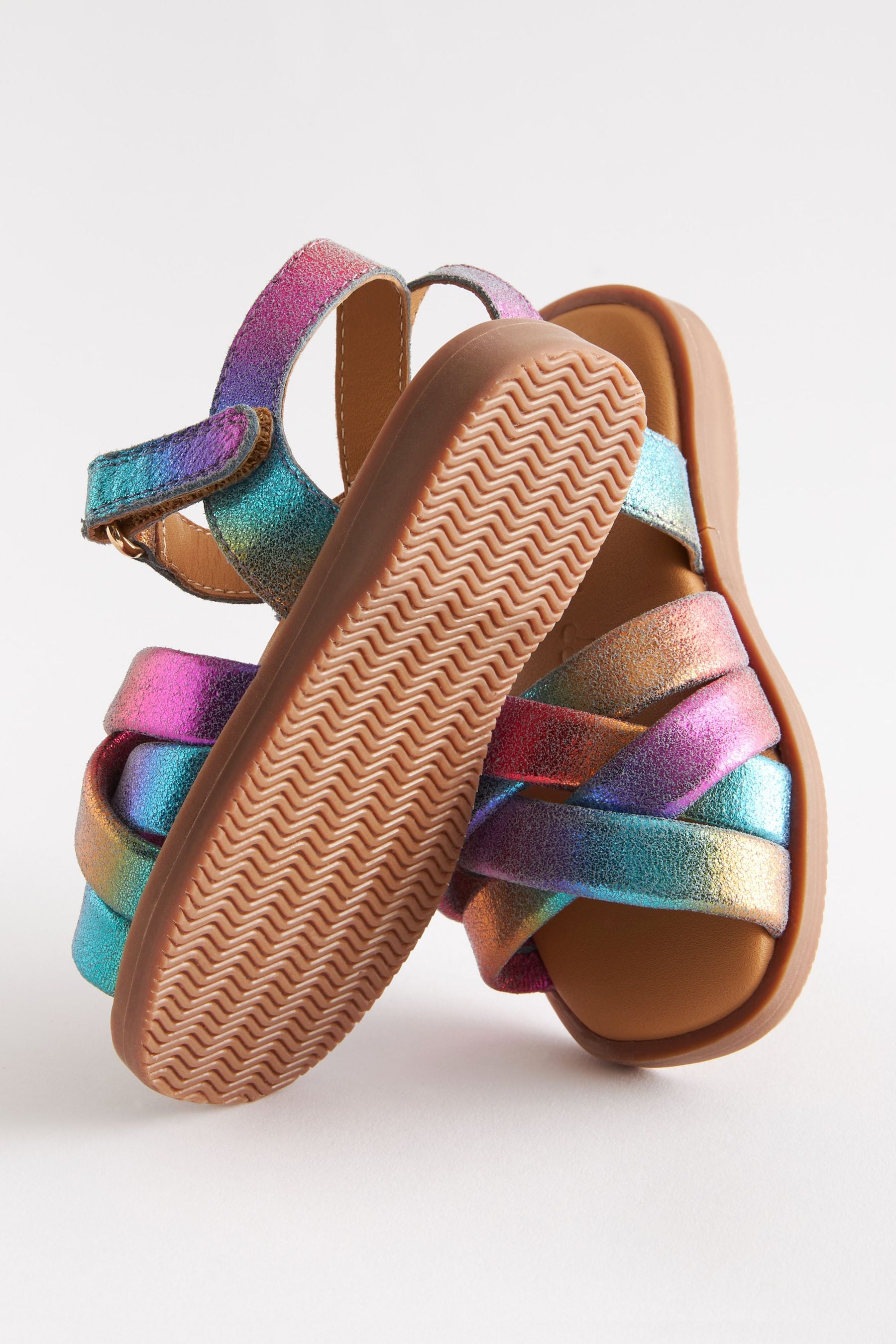 Purple Metallic Leather Woven Sandals With Touch Fastening