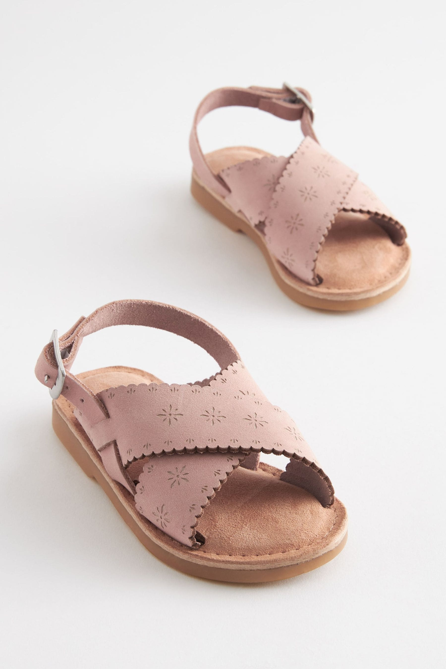 Pink Leather Cross Strap Sandals